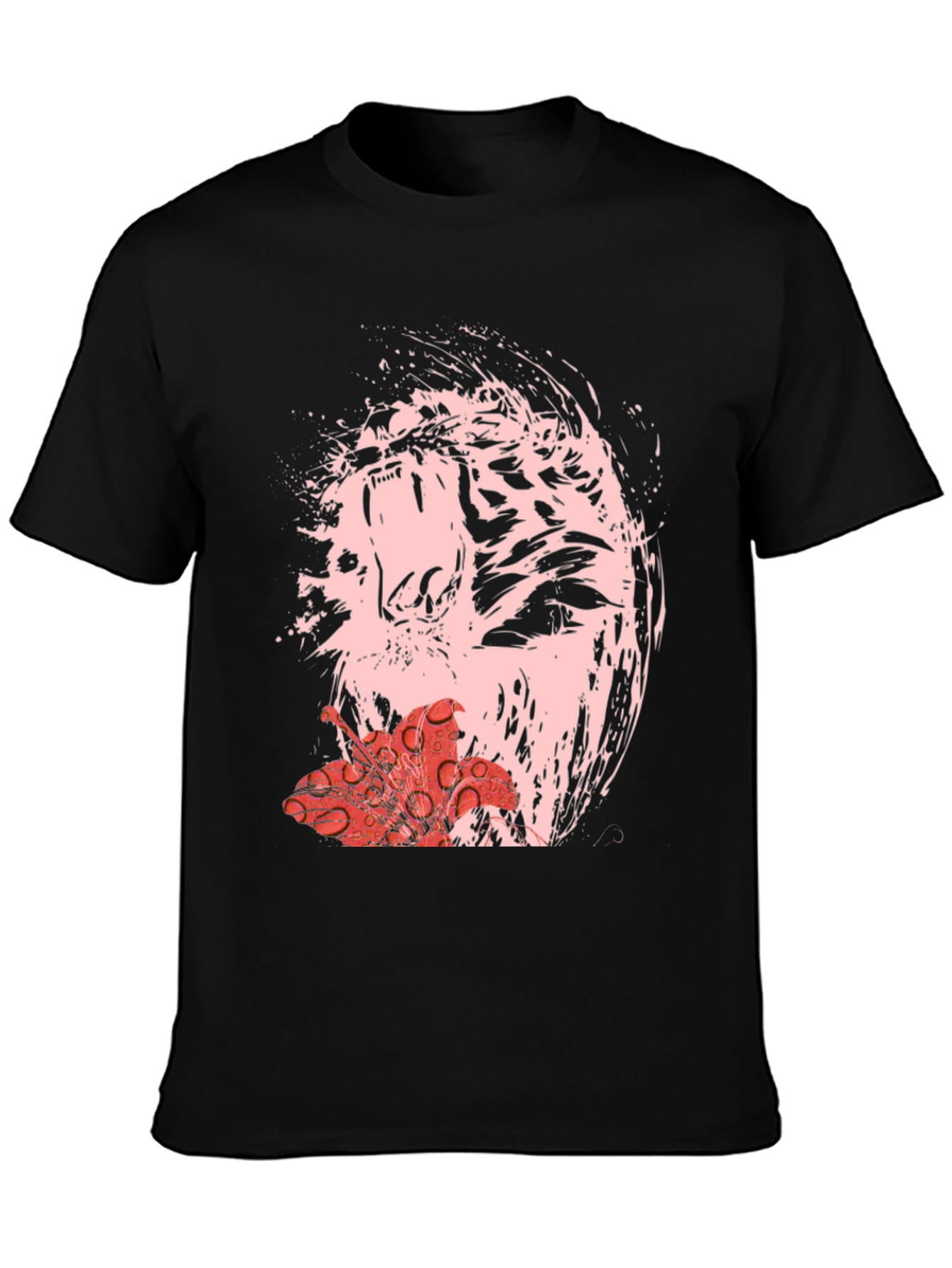 Black Abstract Tiger & Flower Graphic Black Tee view 3