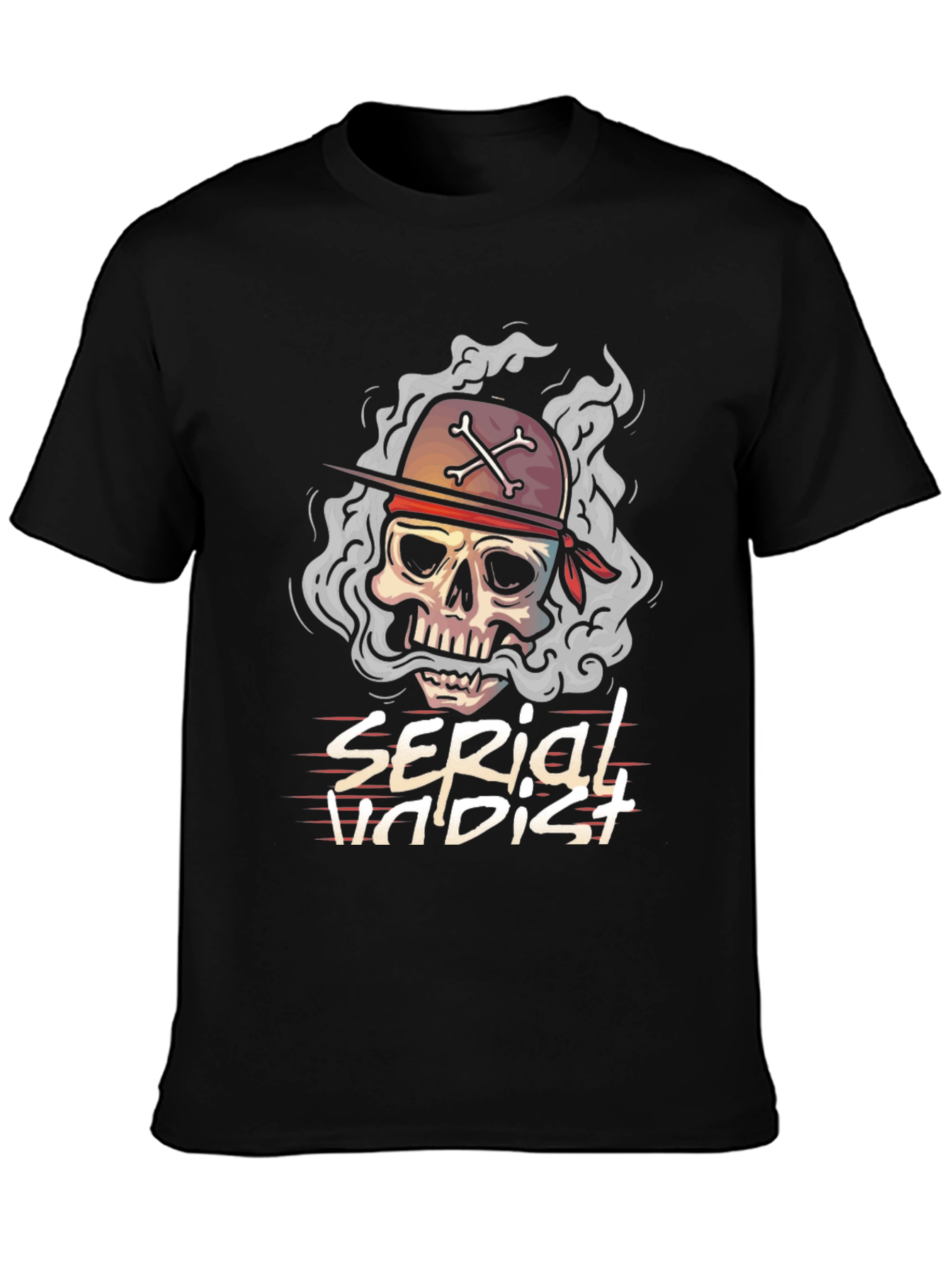Black Serial Undist T-Shirt: Skull & Crossbones Design view 3