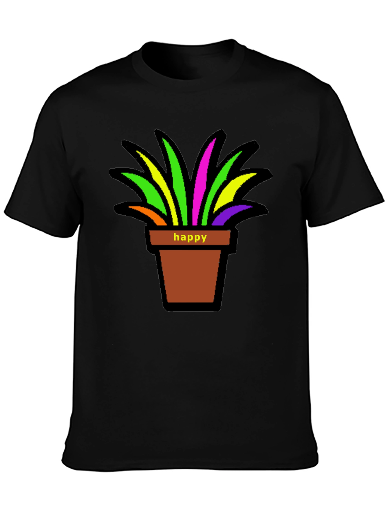 Black Happy Potted Plant Graphic T-Shirt view 3