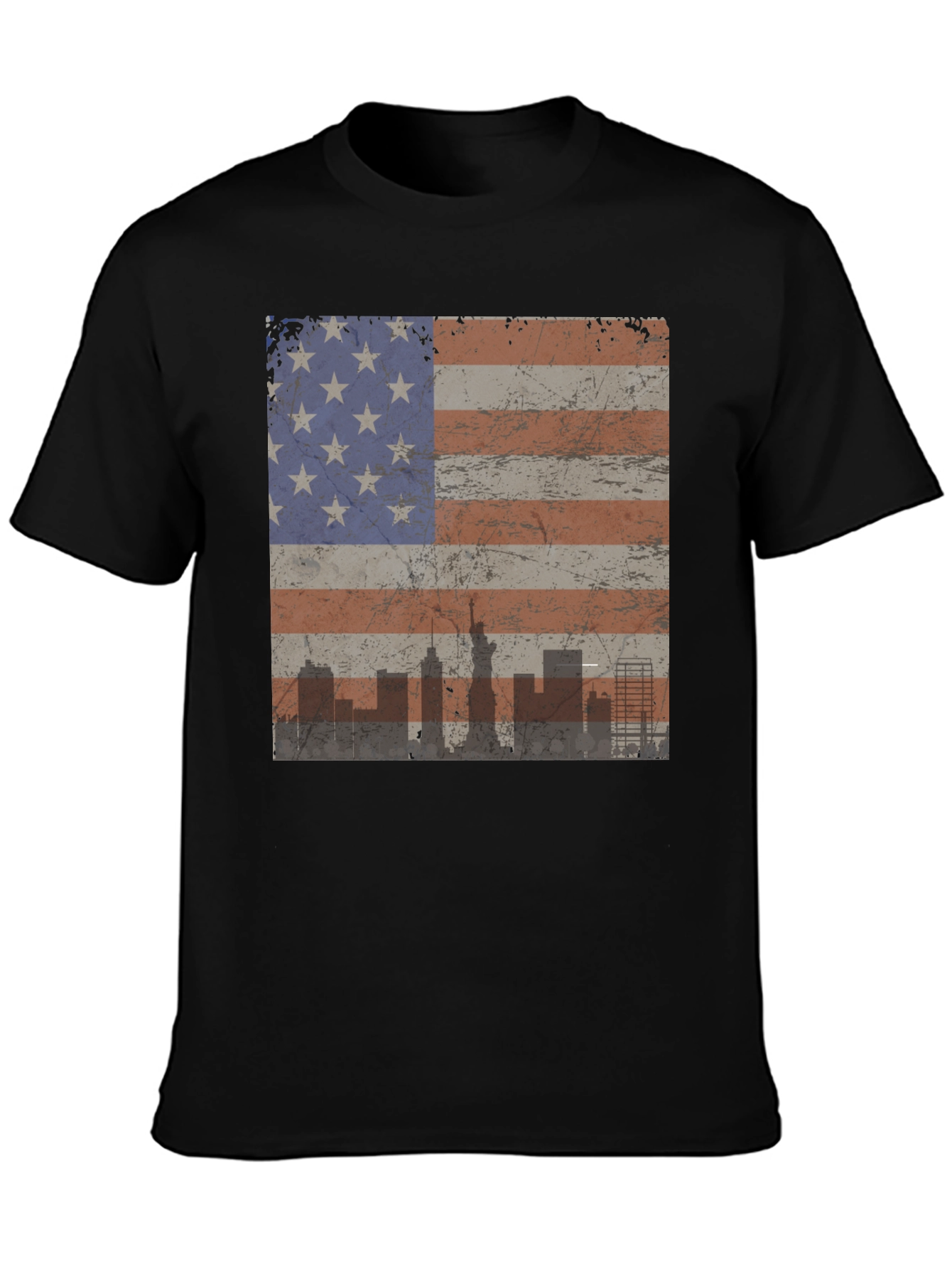 Black American Flag Skyline Graphic Tee - Patriotic Style view 3