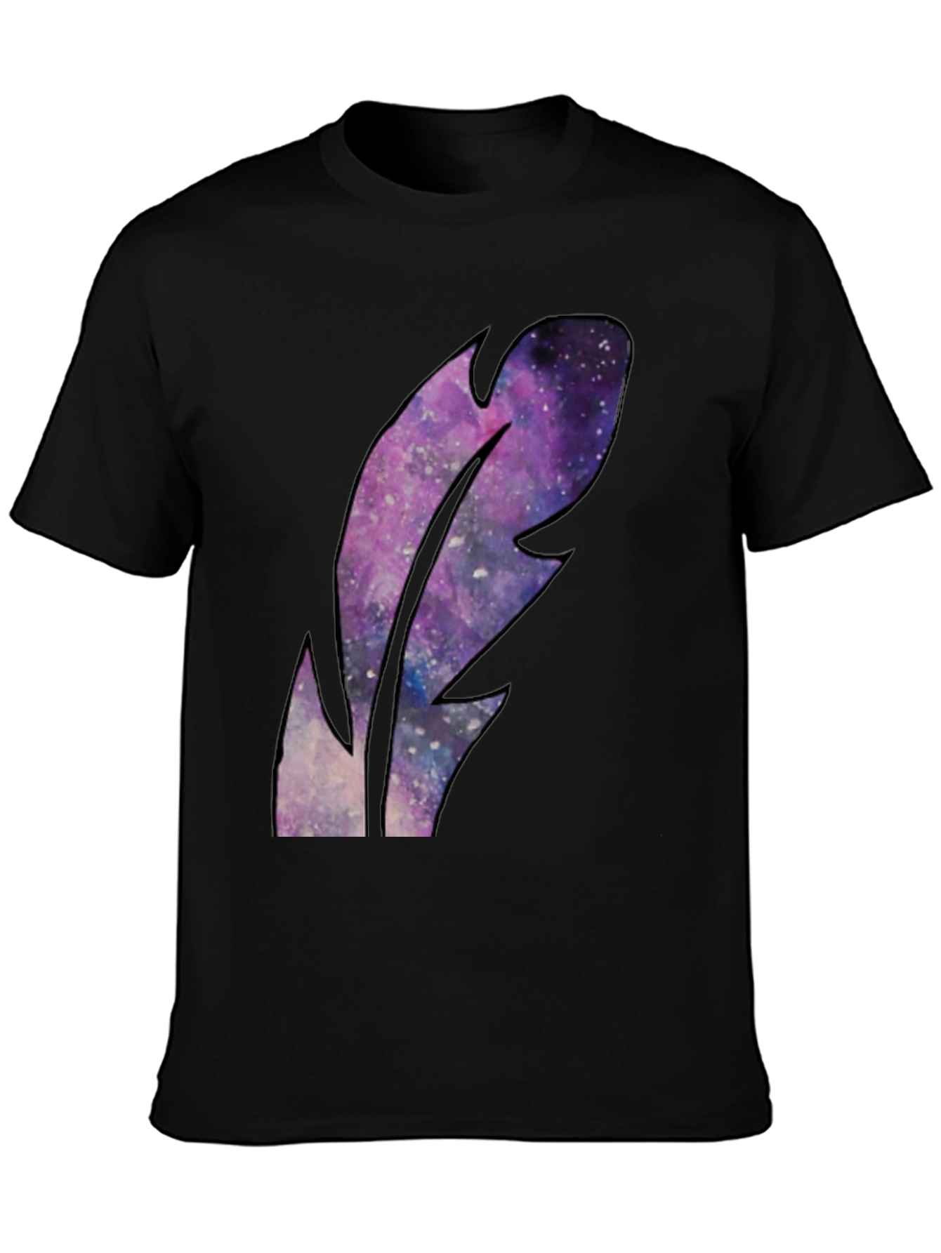 Black Galaxy Feather Graphic Black T-Shirt view 3