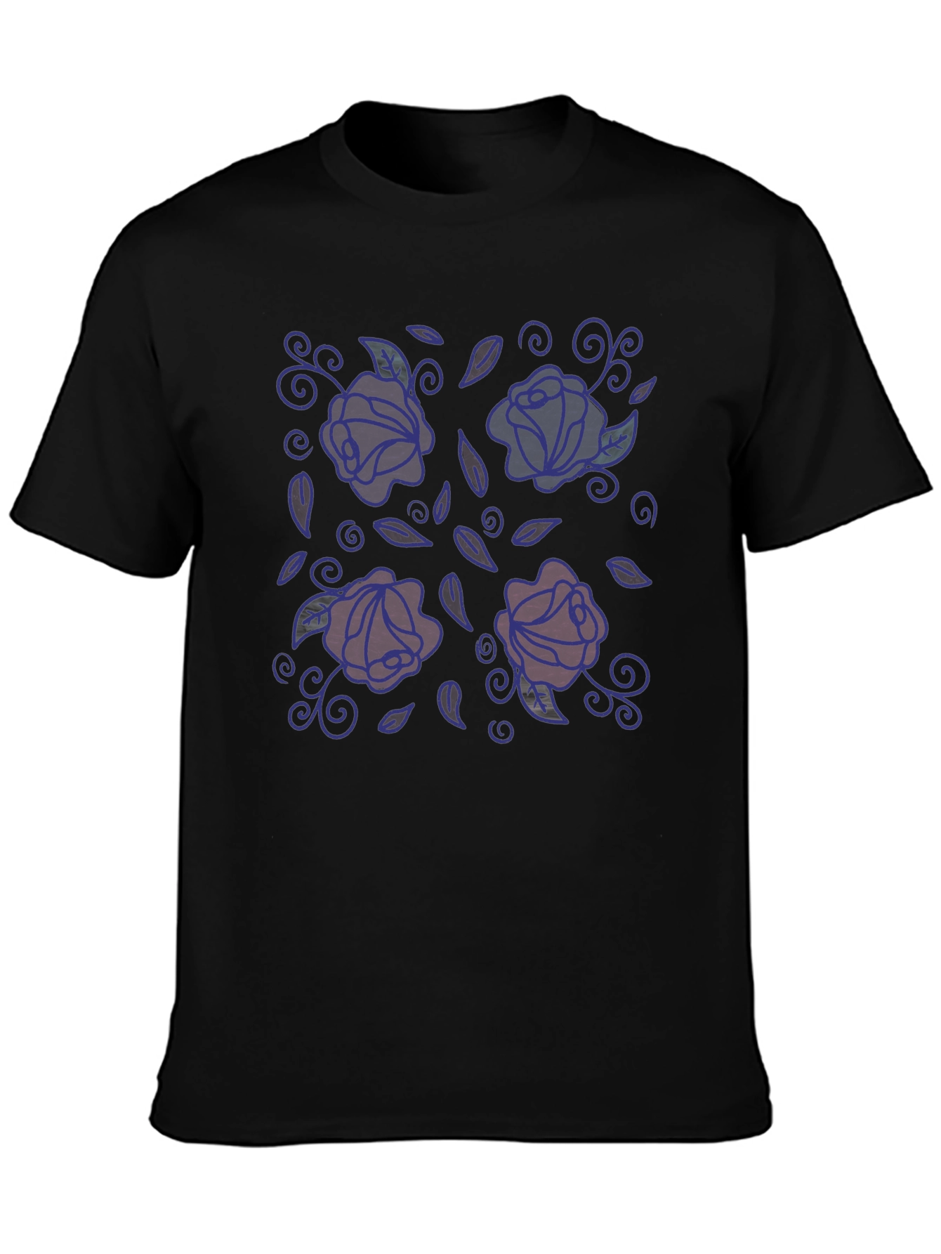 Black Floral Print Black T-Shirt - Stylish Casual Wear view 3