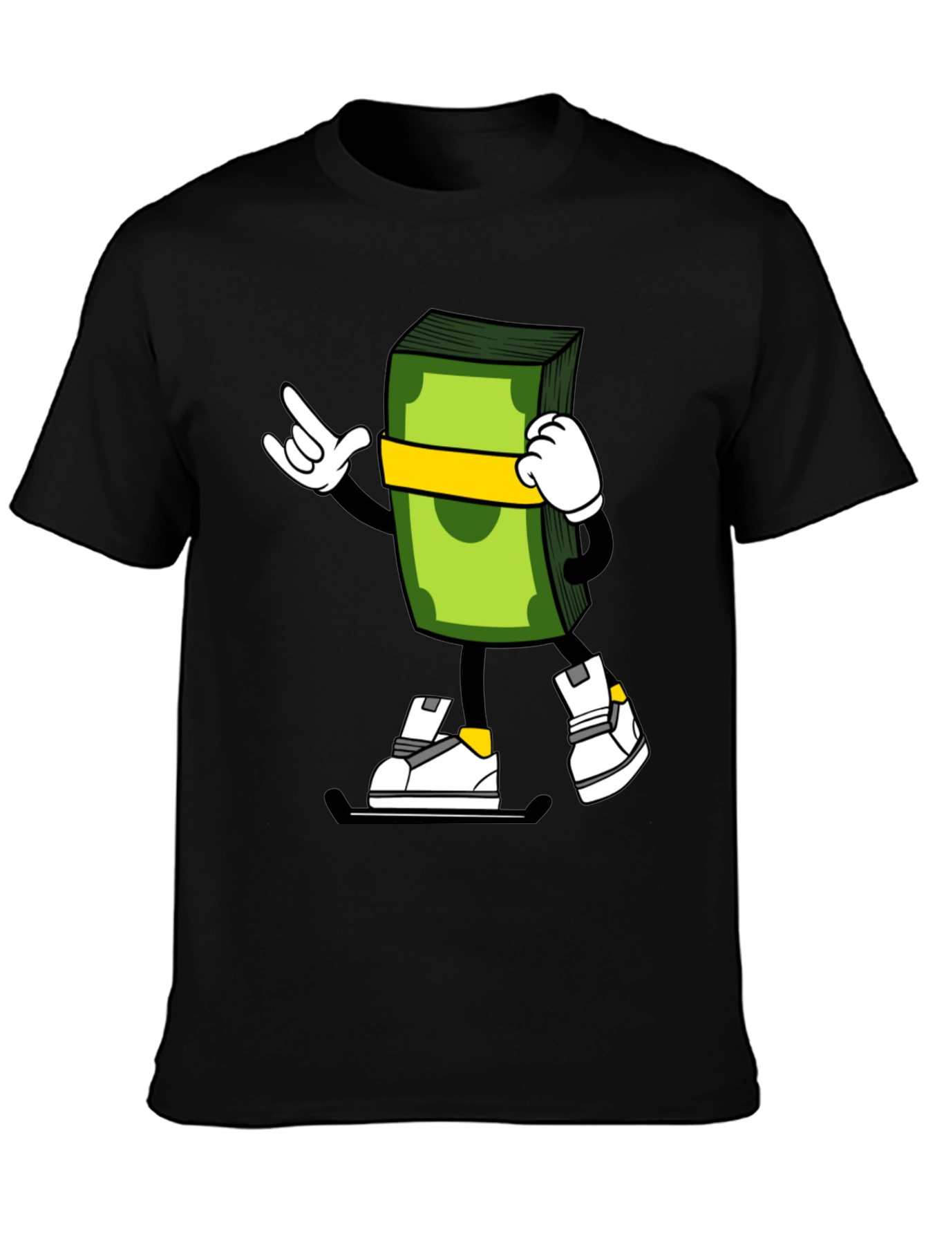 Black Cartoon Money Stack Graphic Tee view 3