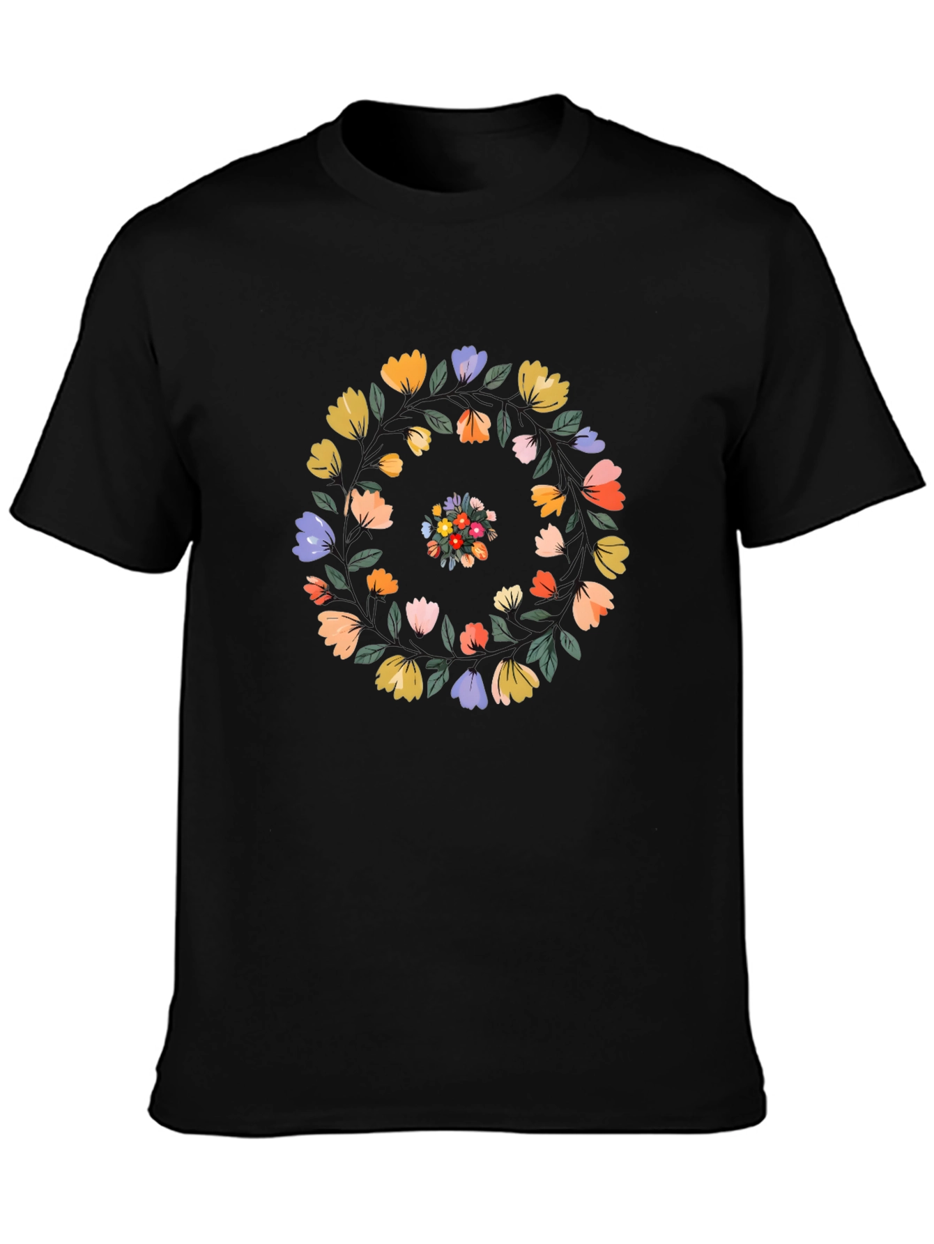 Black Floral Swirl Black T-Shirt - Casual Style view 3