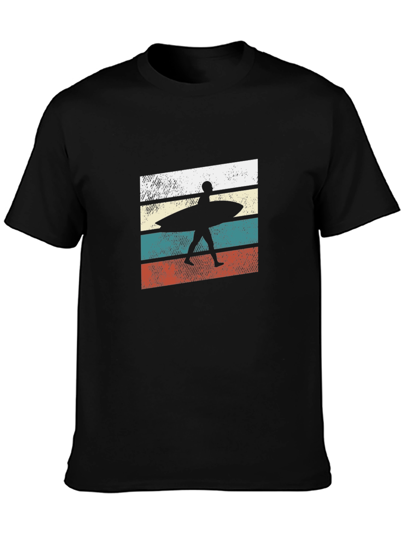 Black Retro Surfer Graphic Tee - Black Cotton T-Shirt view 3