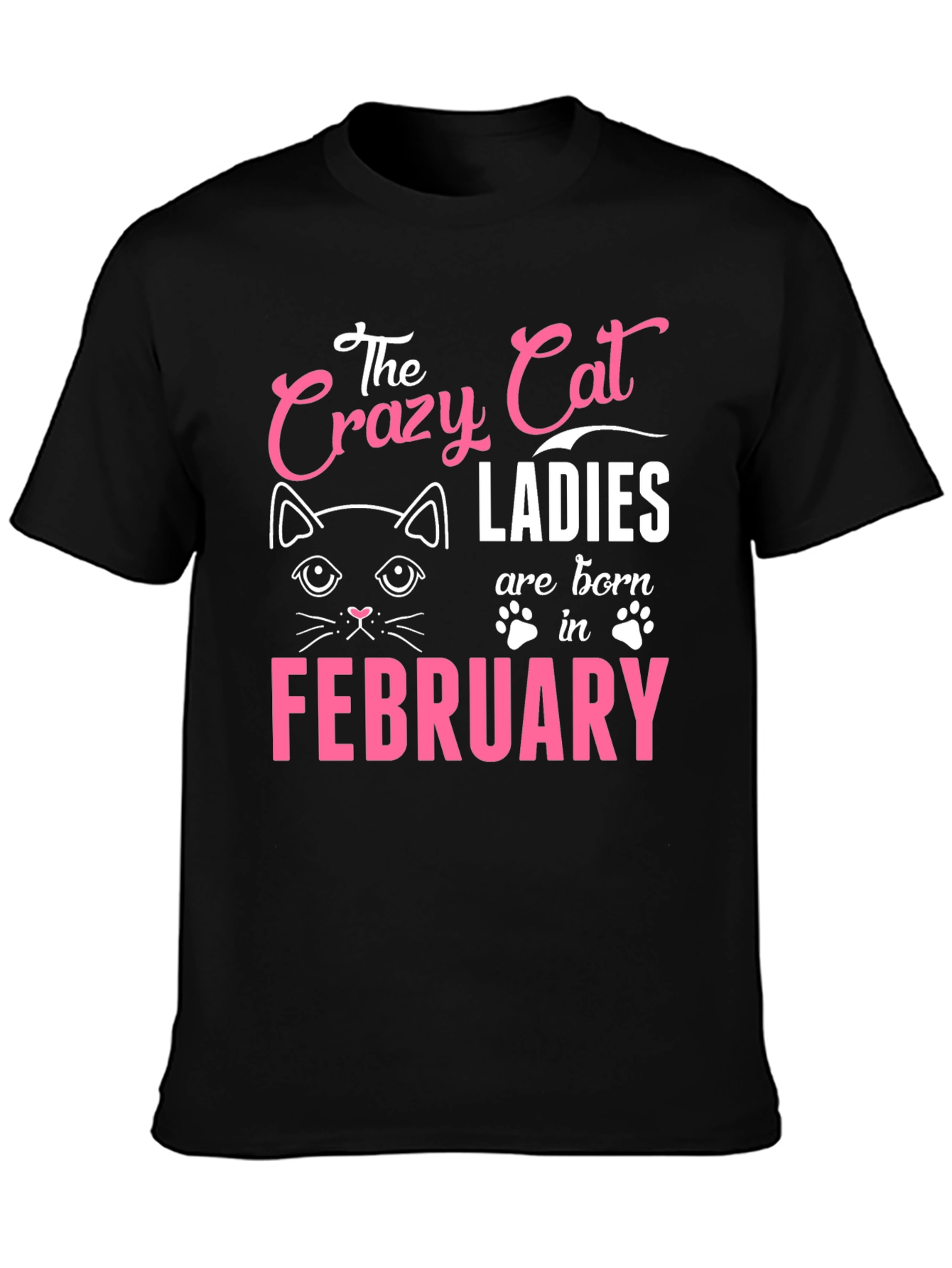 Black Crazy Cat Ladies Born in February T-Shirt view 3