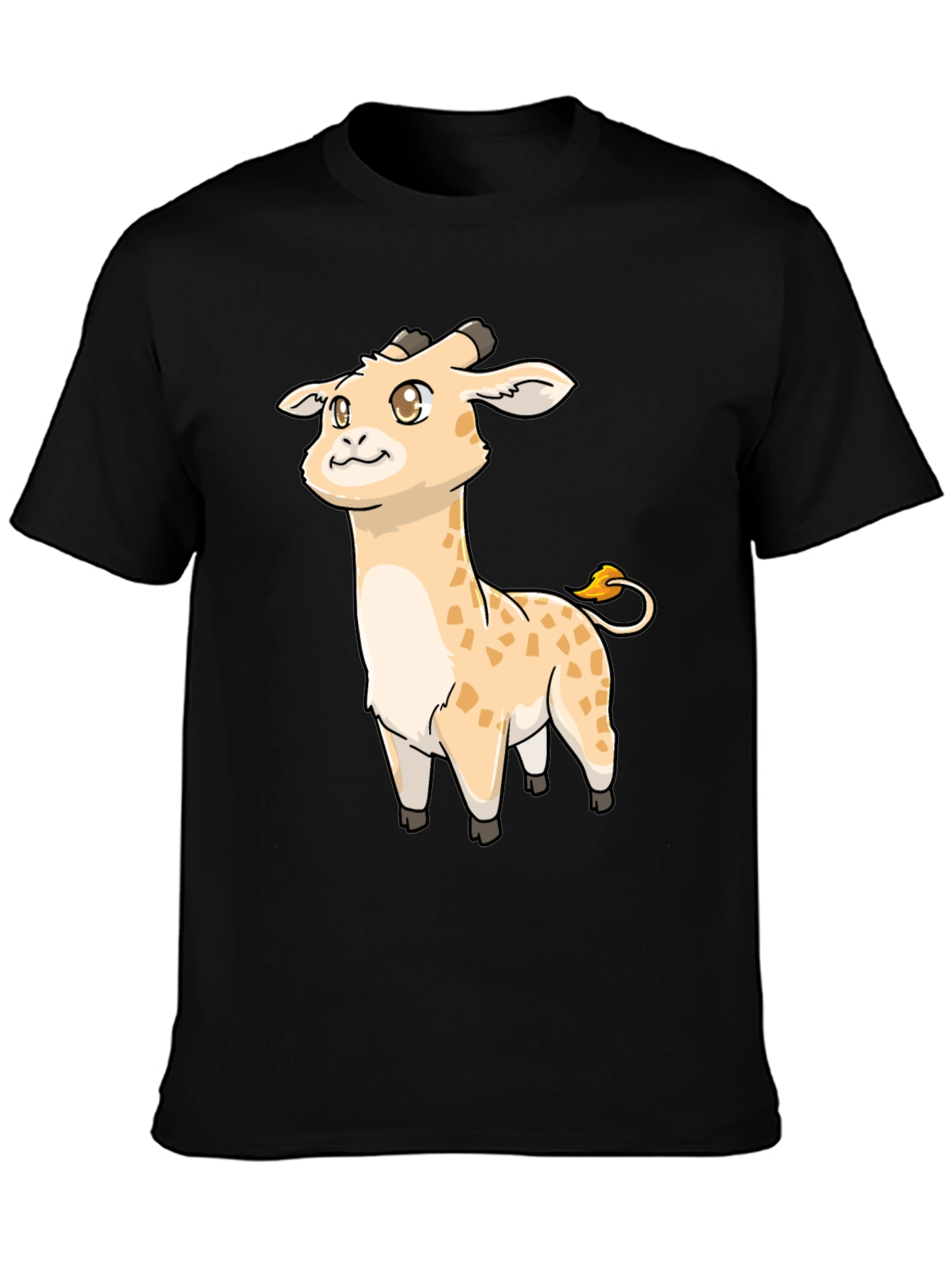 Black Cute Giraffe Cartoon Black T-Shirt view 3