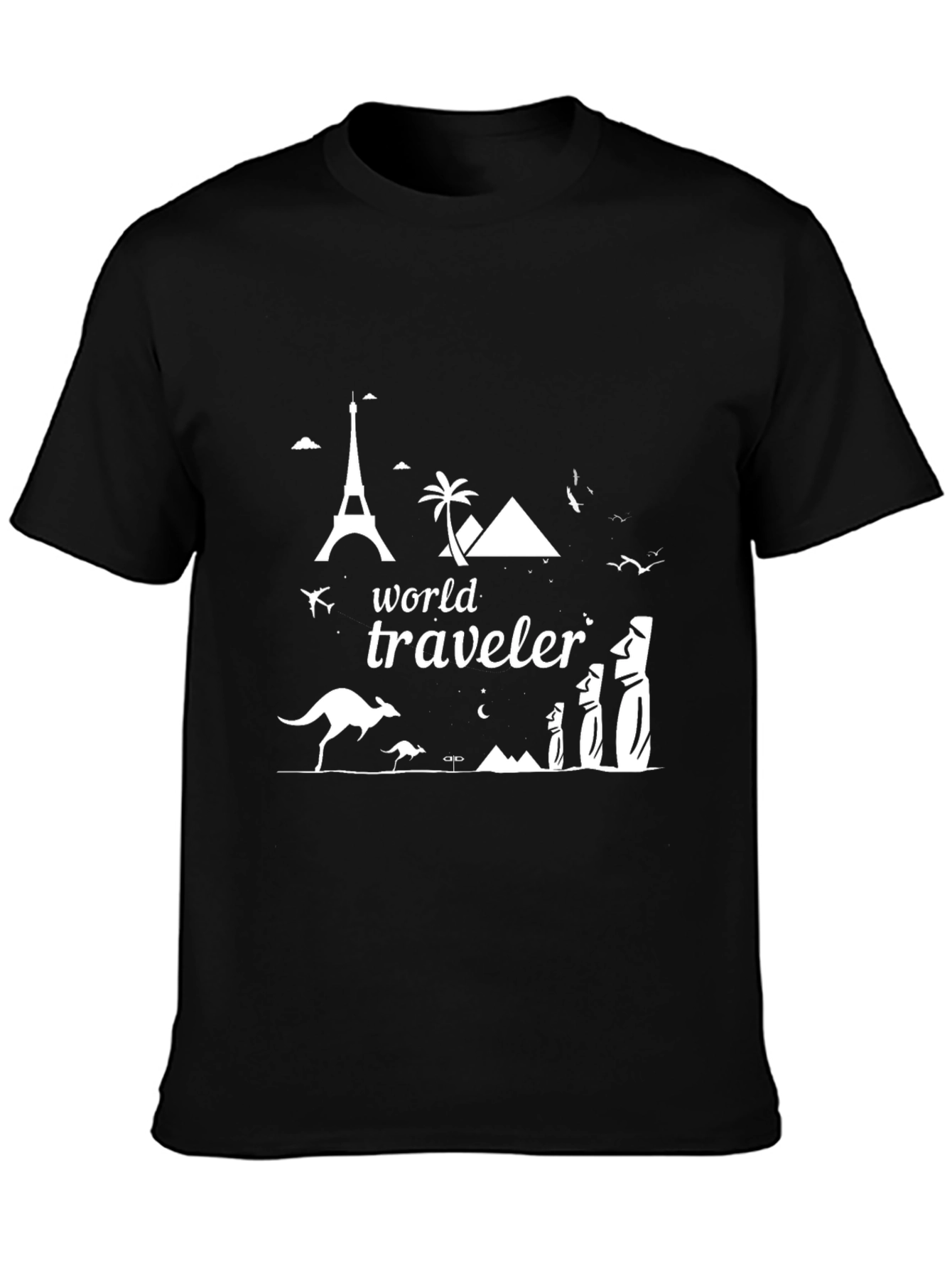 Black World Traveler Graphic Tee - Black Cotton T-Shirt view 3