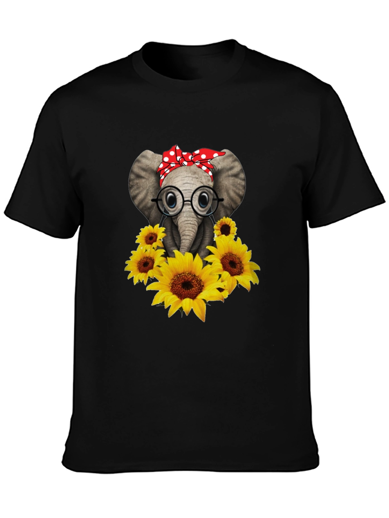 Black Elephant with Sunflowers Graphic Tee view 3