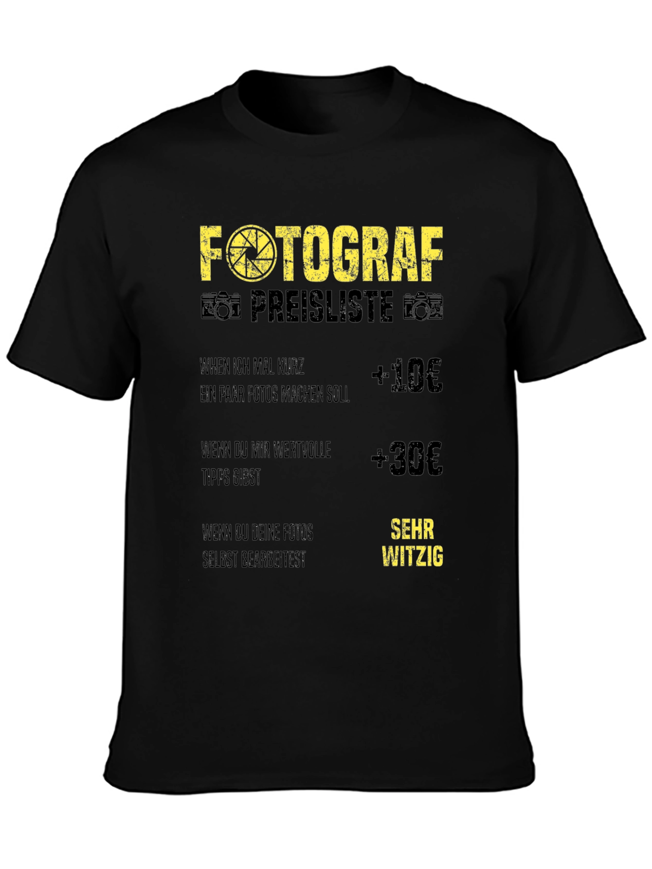 Black Funny Photographer Price List Black T-Shirt view 3