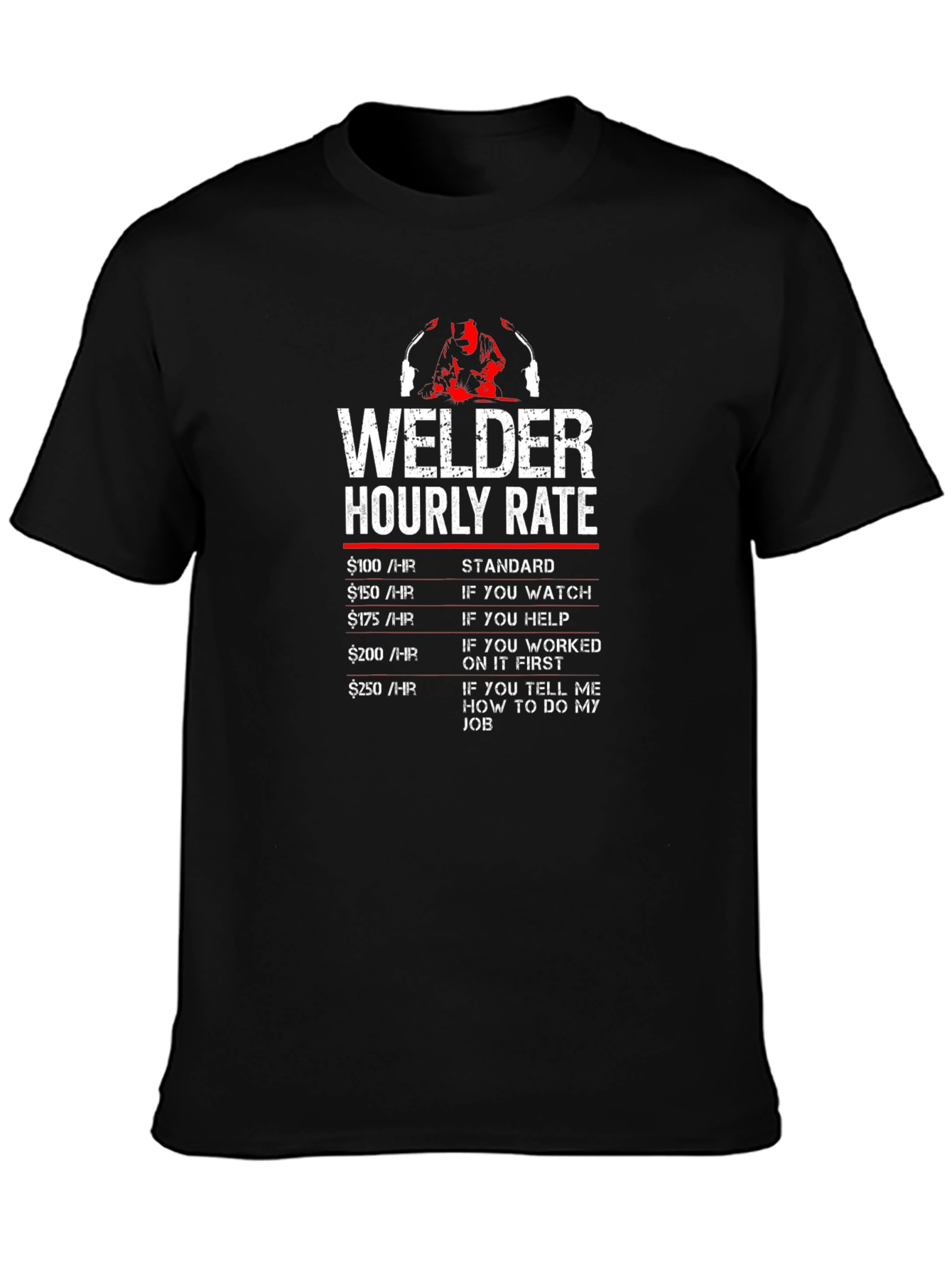Black Welder Hourly Rate Graphic T-Shirt - Funny Welder Tee view 3