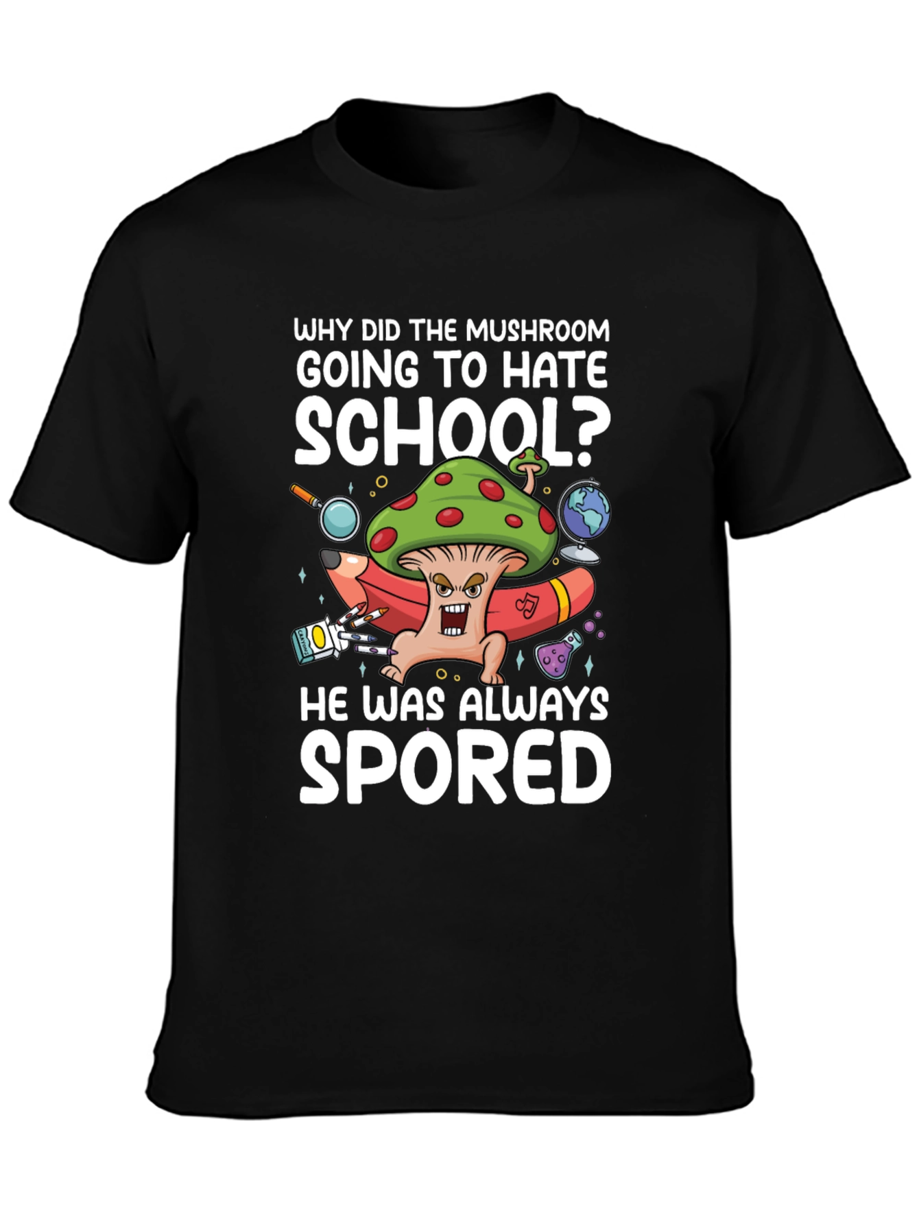 Black Mushroom School T-Shirt Funny Pun Tee view 3