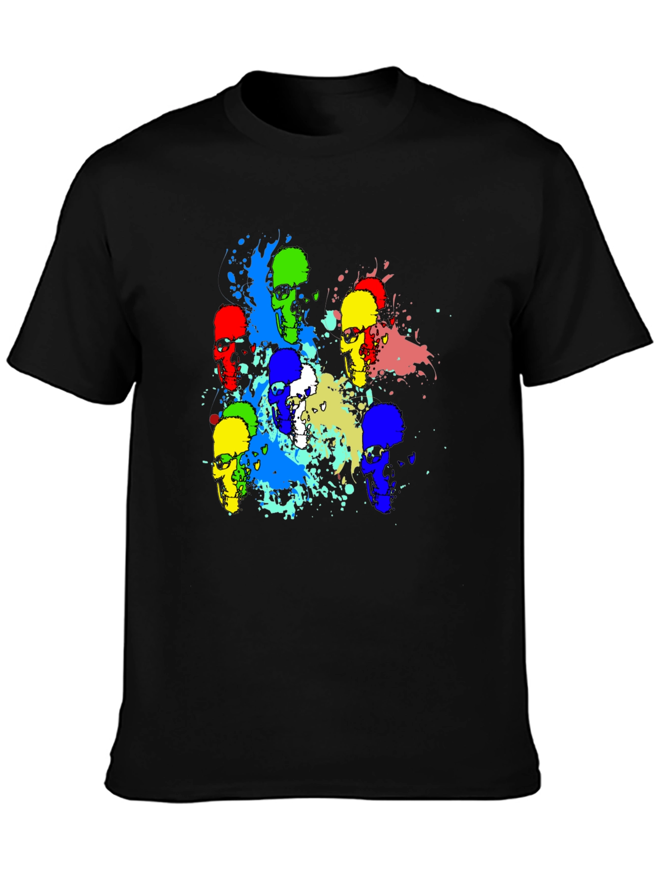 Black Colorful Skull Graphic Print T-Shirt view 3