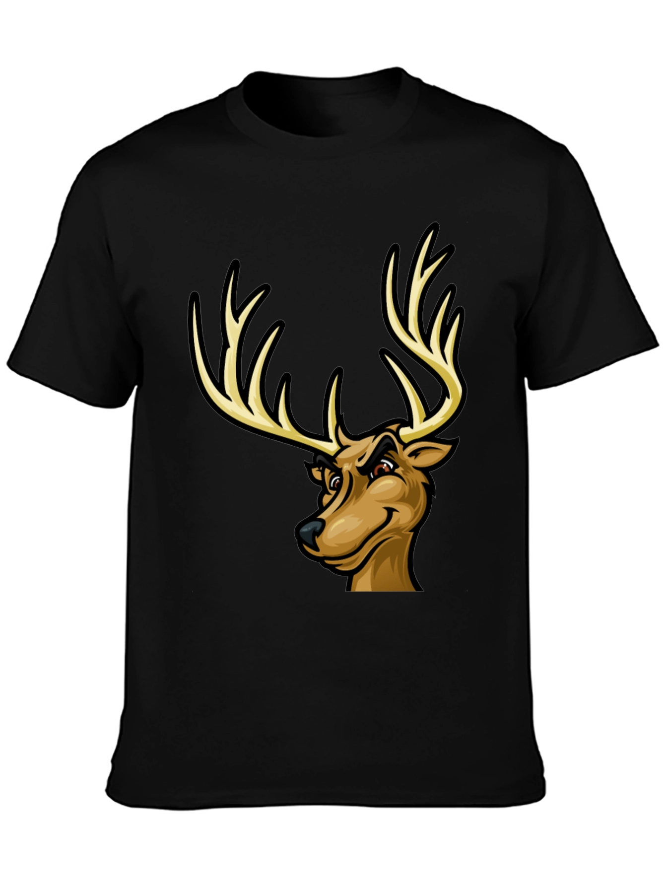 Black Men's Black T-Shirt with Cartoon Deer Graphic view 3