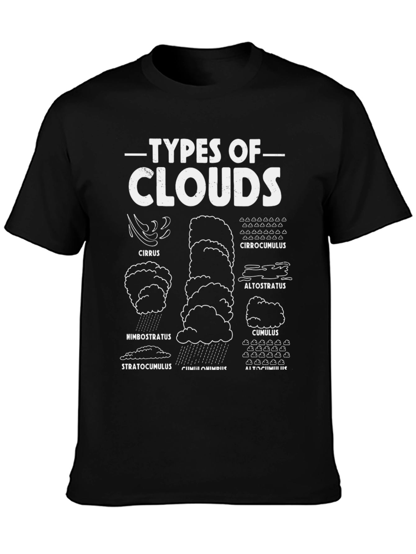 Black Types of Clouds Black Graphic T-Shirt view 3