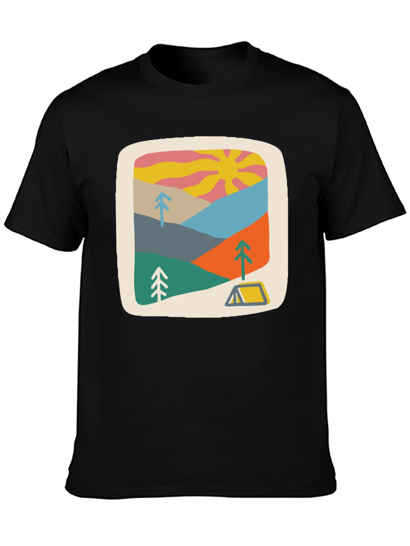 Black Retro Camping Scene Graphic Tee - Unisex view 3