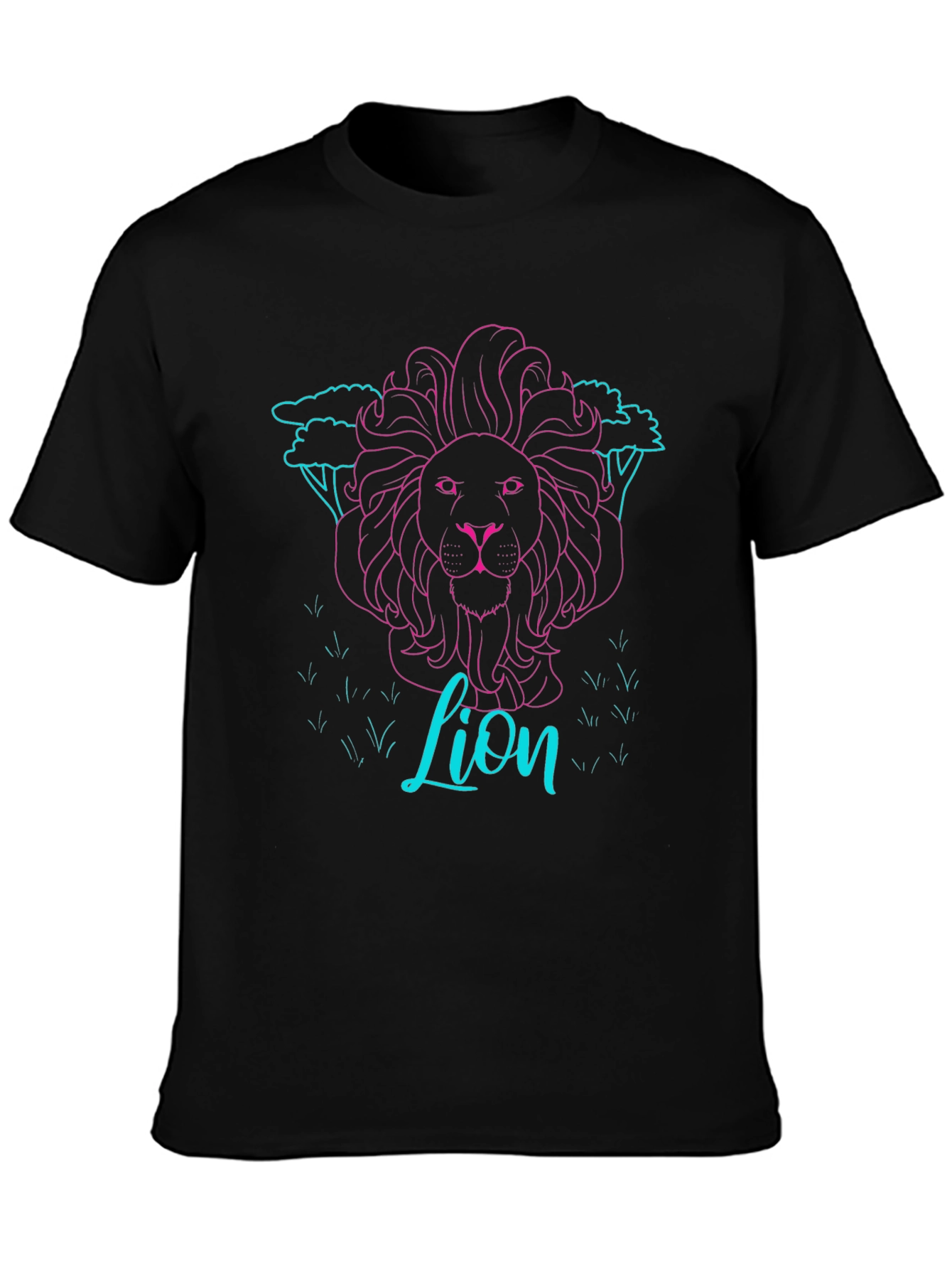 Black Neon Lion Graphic Tee - Black Cotton T-Shirt view 3