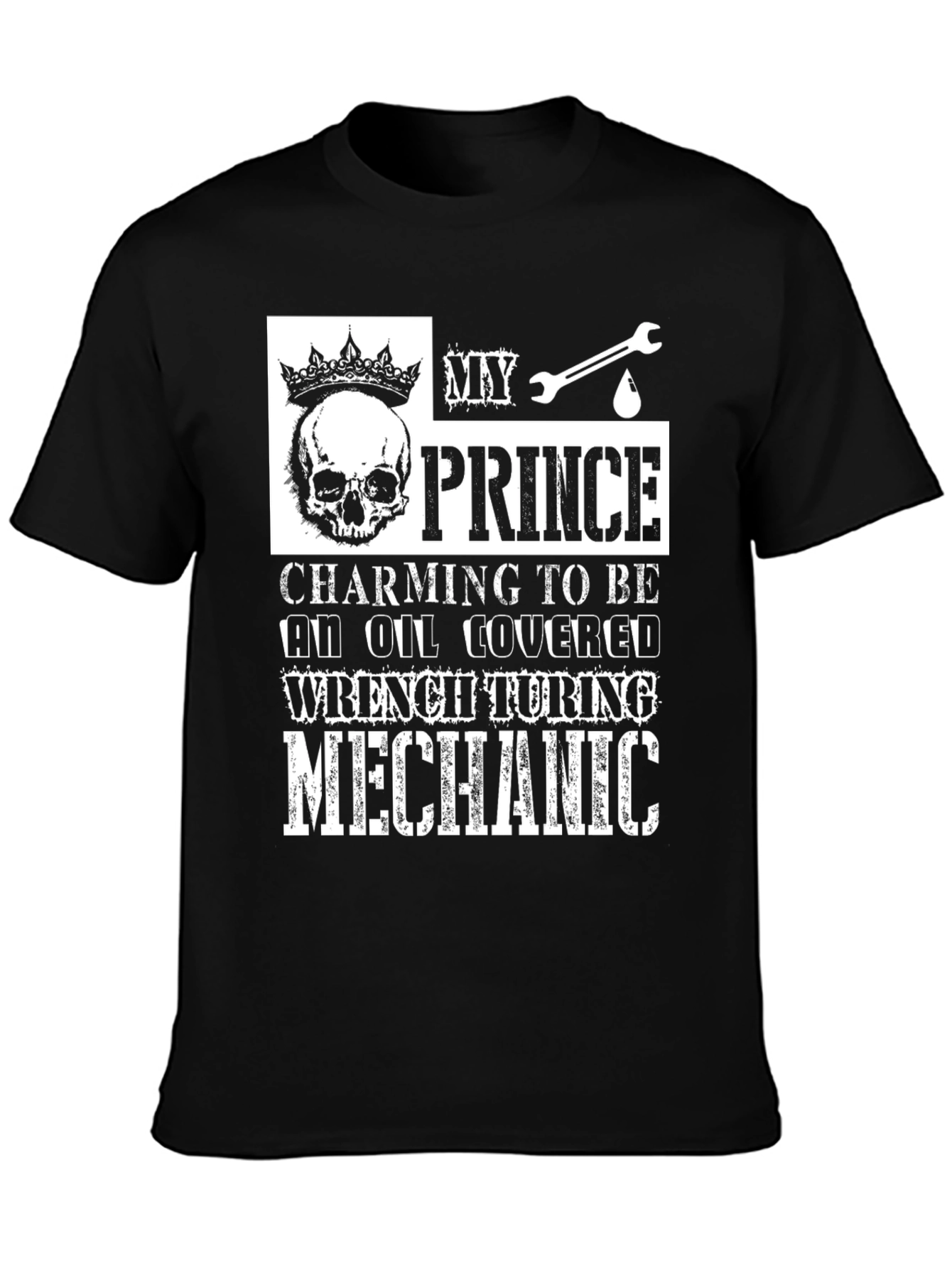 Black My Prince Mechanic T-Shirt - Oil Covered Wrench Turning view 3