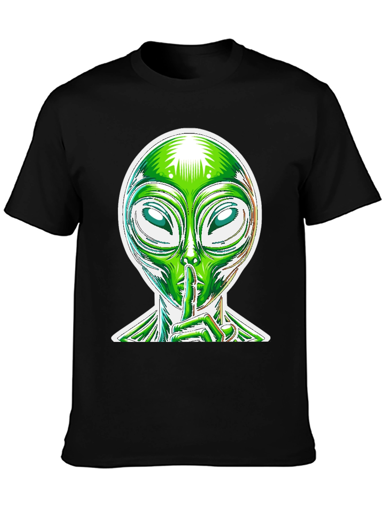 Black Alien Shhh Graphic Tee - Black Cotton Blend Shirt view 3