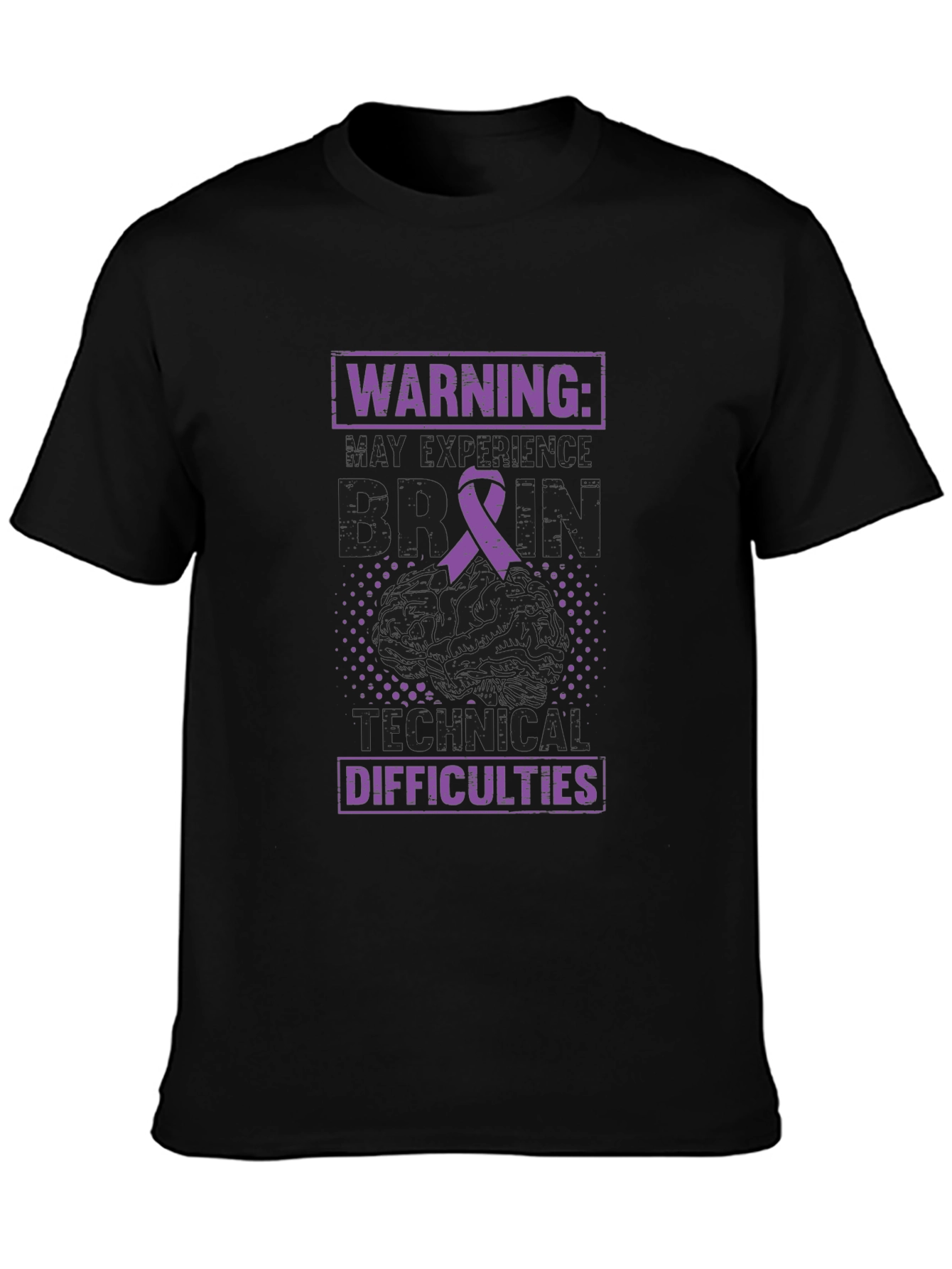 Black Warning Brain Technical Difficulties Awareness Tee view 3