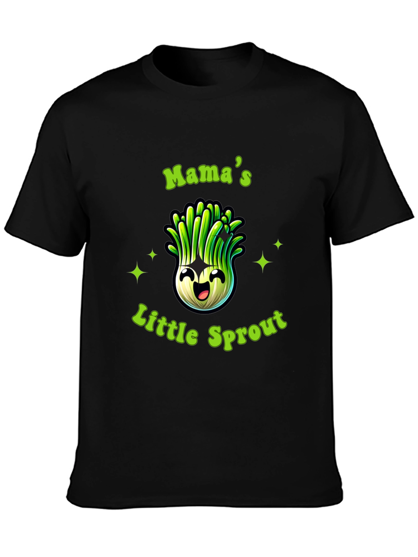 Black Mama's Little Sprout Black T-Shirt - Cute Onion Cartoon view 3