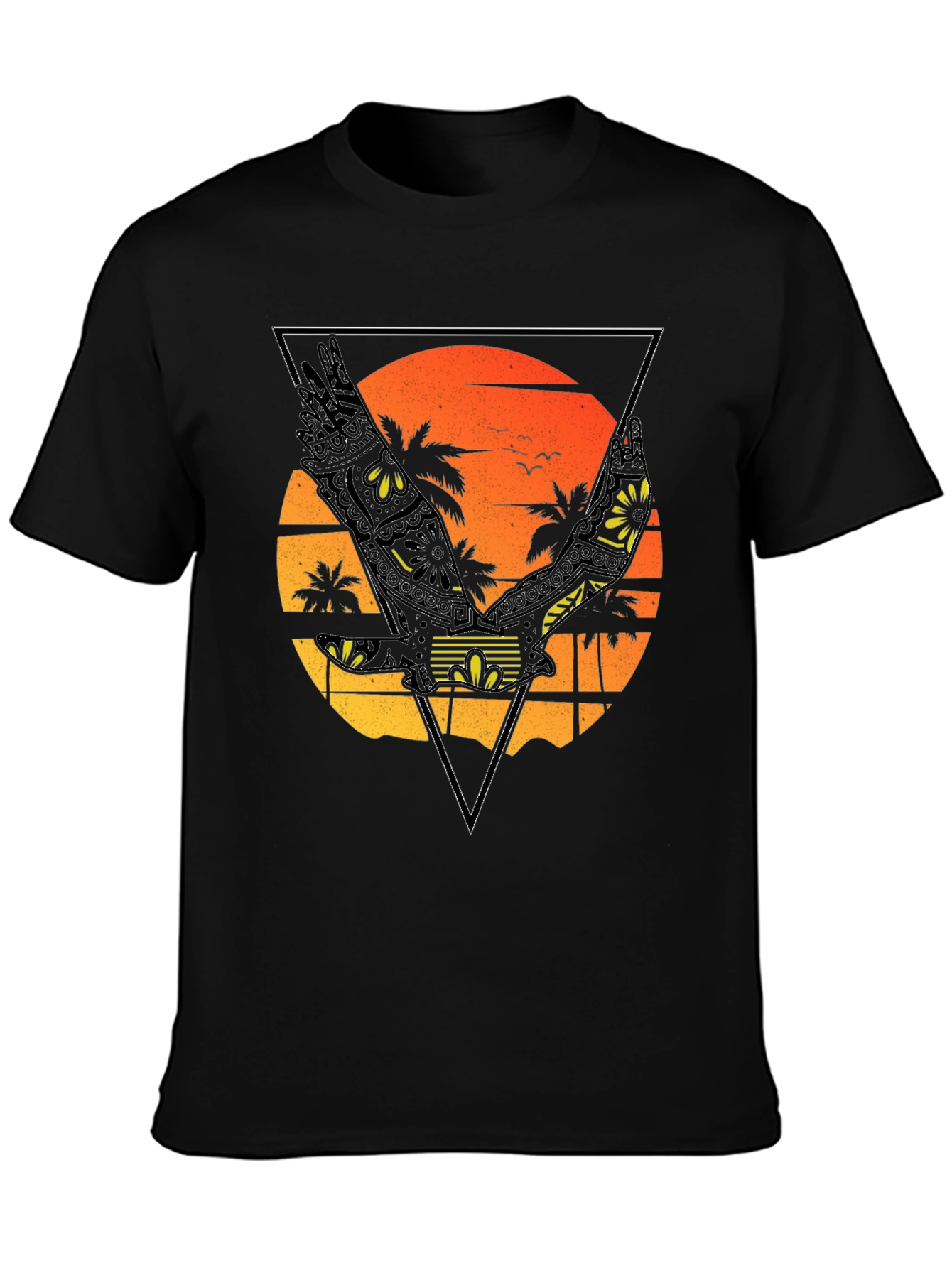 Black Sunset Beach Eagle Graphic T-Shirt view 3