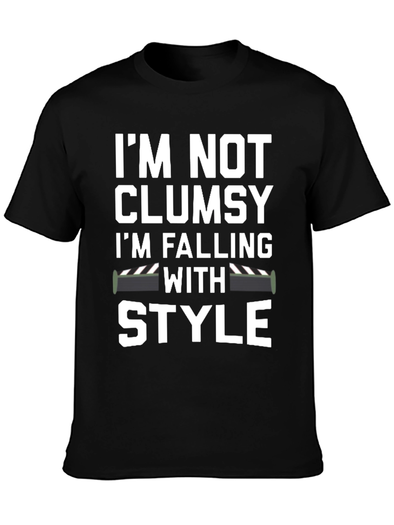 Black Funny "Falling With Style" Graphic T-Shirt view 3