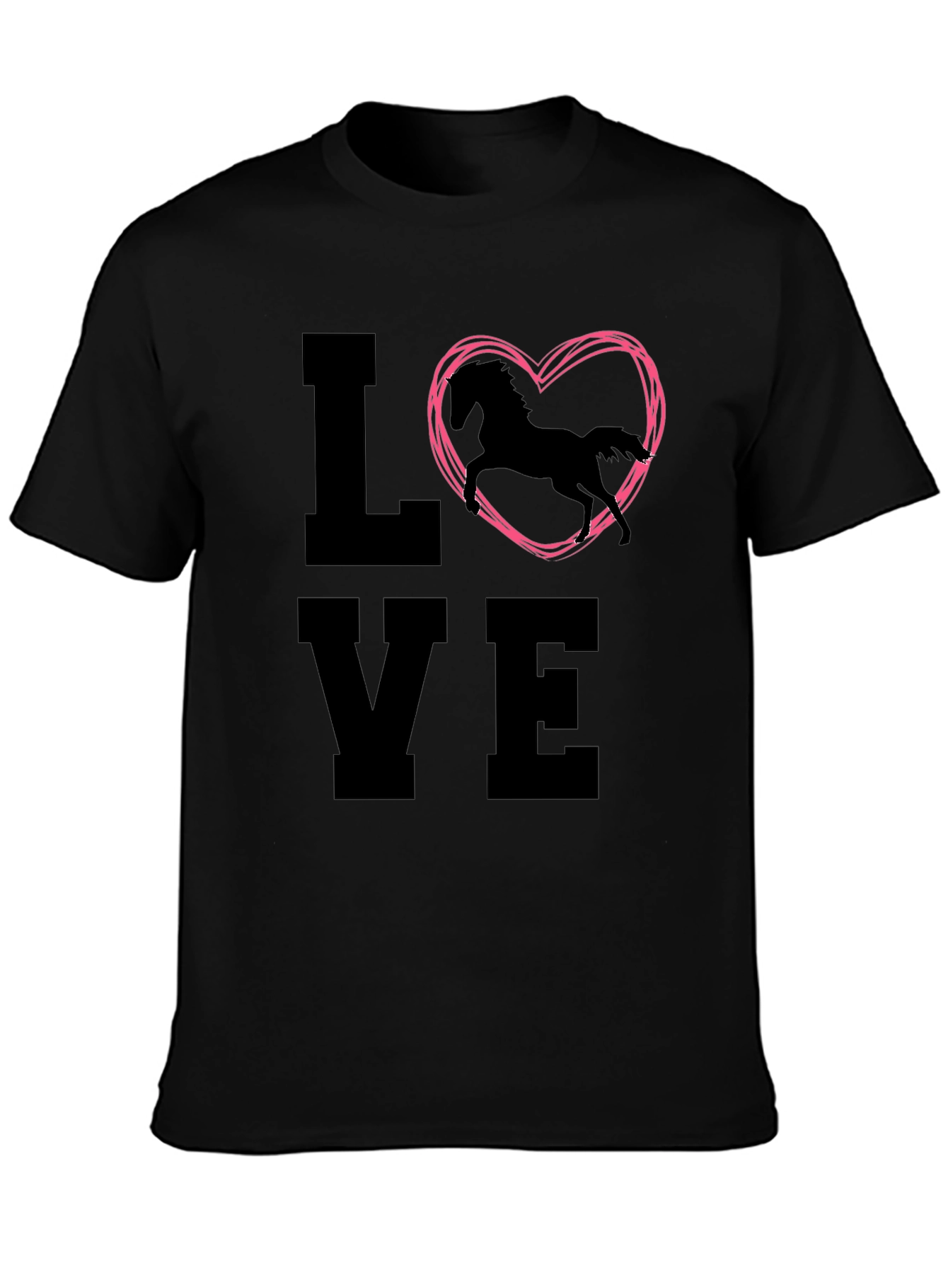 Black Love Horse T-Shirt - Equestrian Heart Design view 3