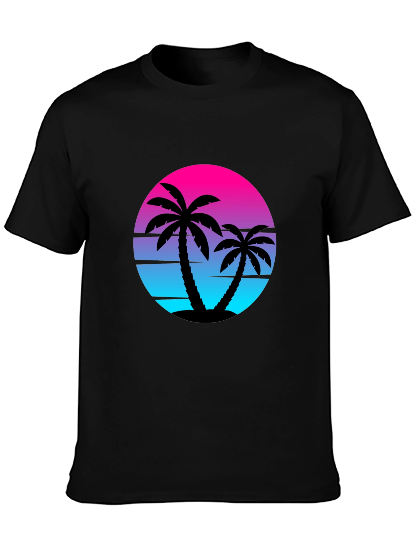 Black Retro Sunset Palm Tree Graphic Tee - Black view 3