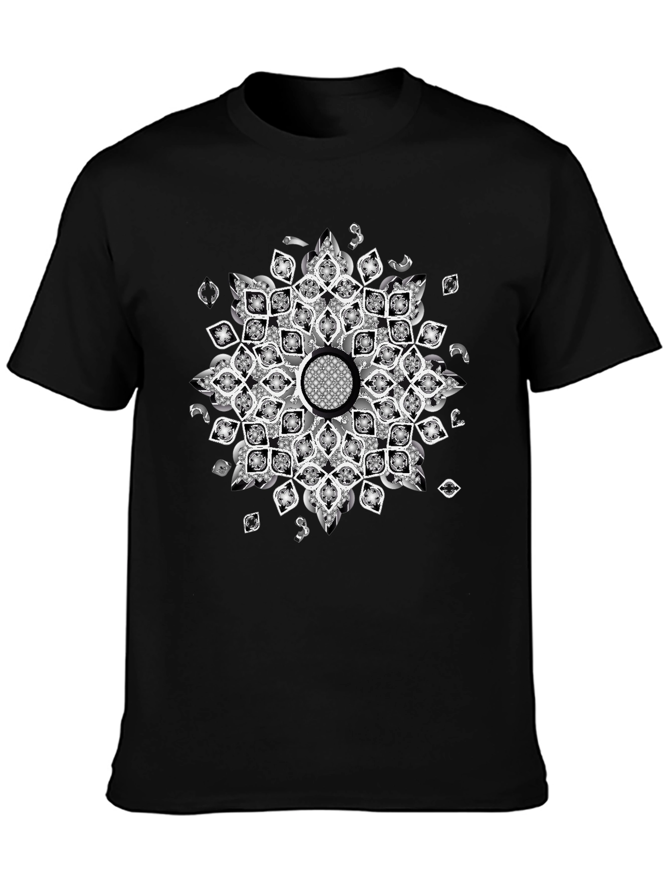 Black Black Tee with Mandala Design view 3