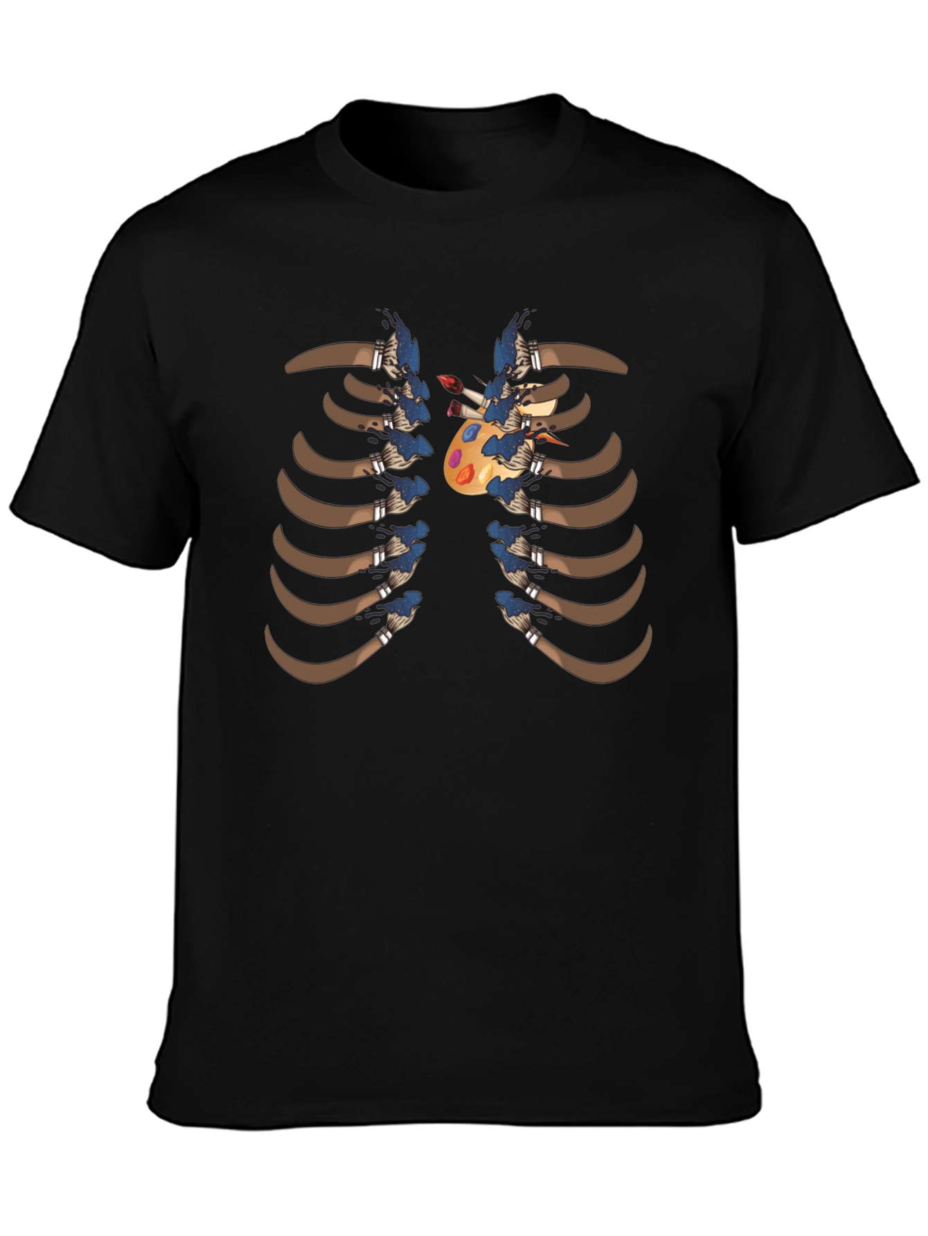 Black Artist Rib Cage T-Shirt - Painter Palette Heart Design view 3