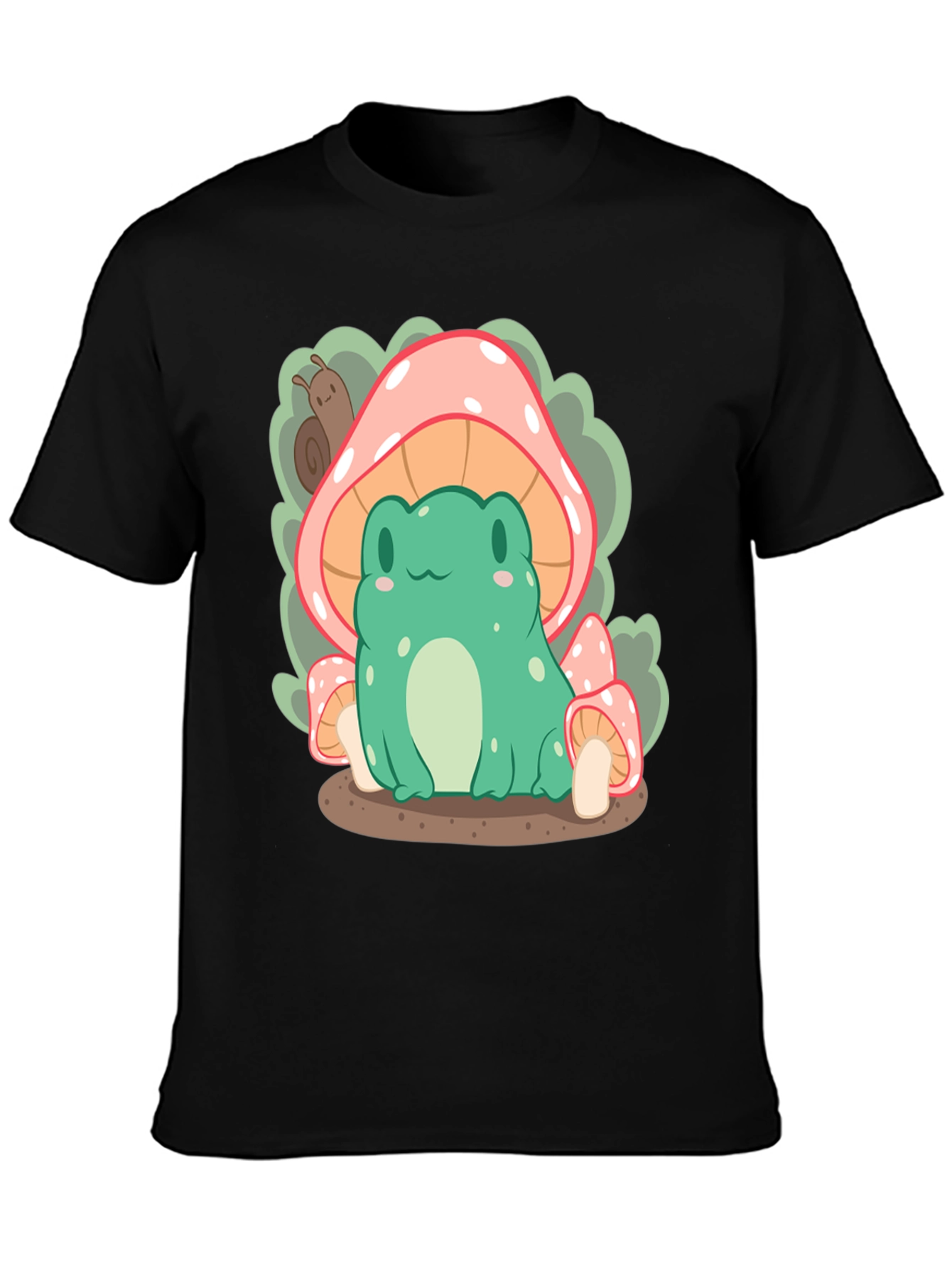 Black Cute Frog Under Mushroom T-Shirt view 3