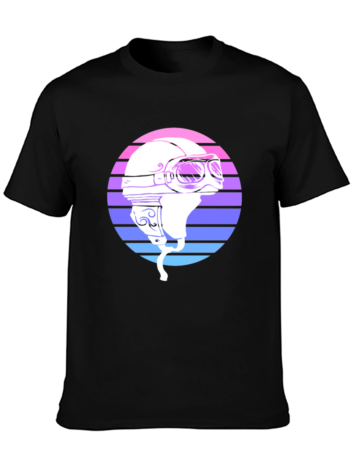 Black Retro Motorcycle Helmet Graphic Tee - Black view 3