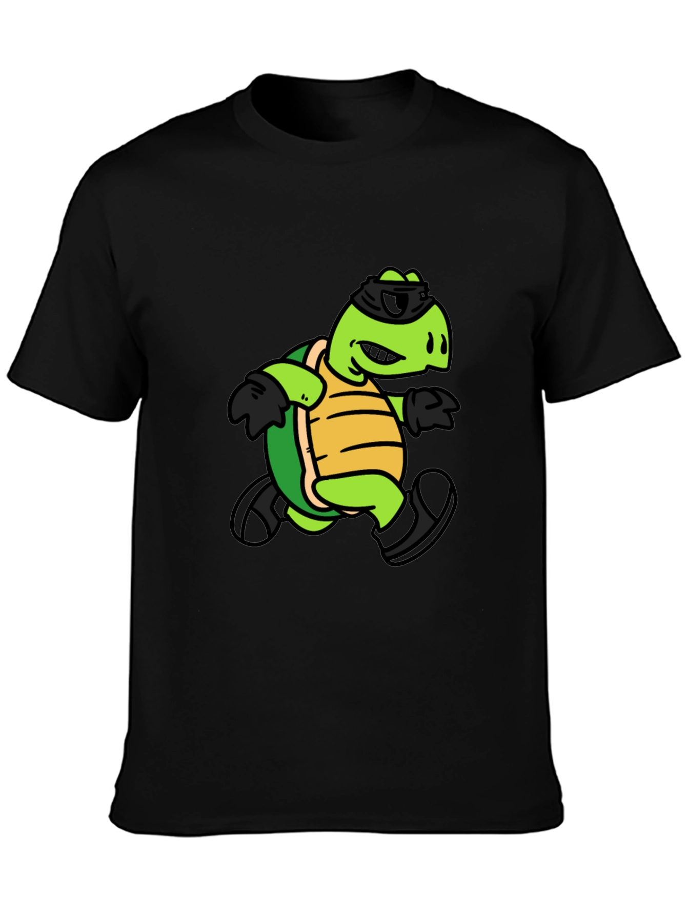 Black Cool Turtle Graphic Tee - Black Cotton T-Shirt view 3