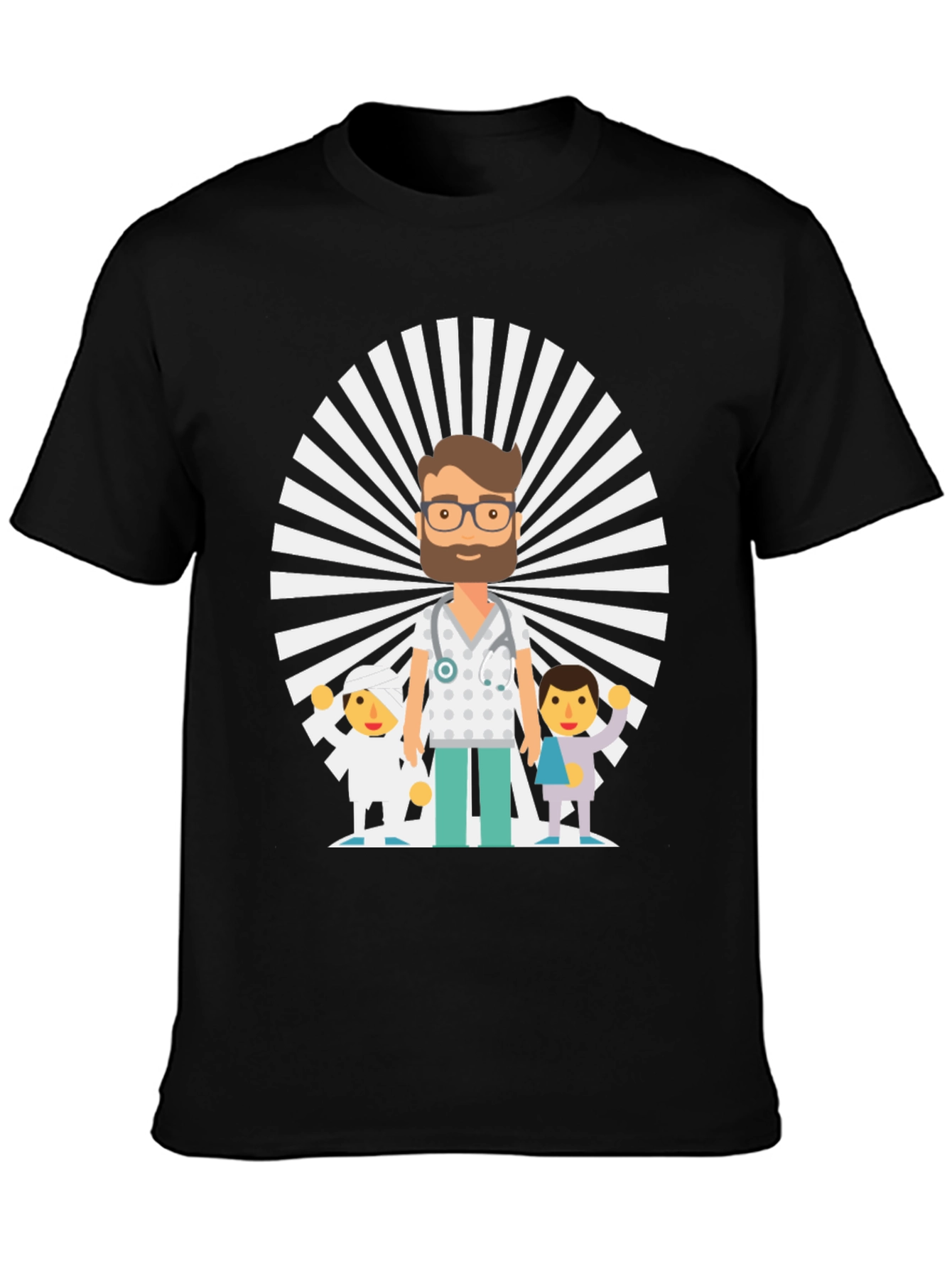 Black Cartoon Doctor & Patients Graphic Tee view 3