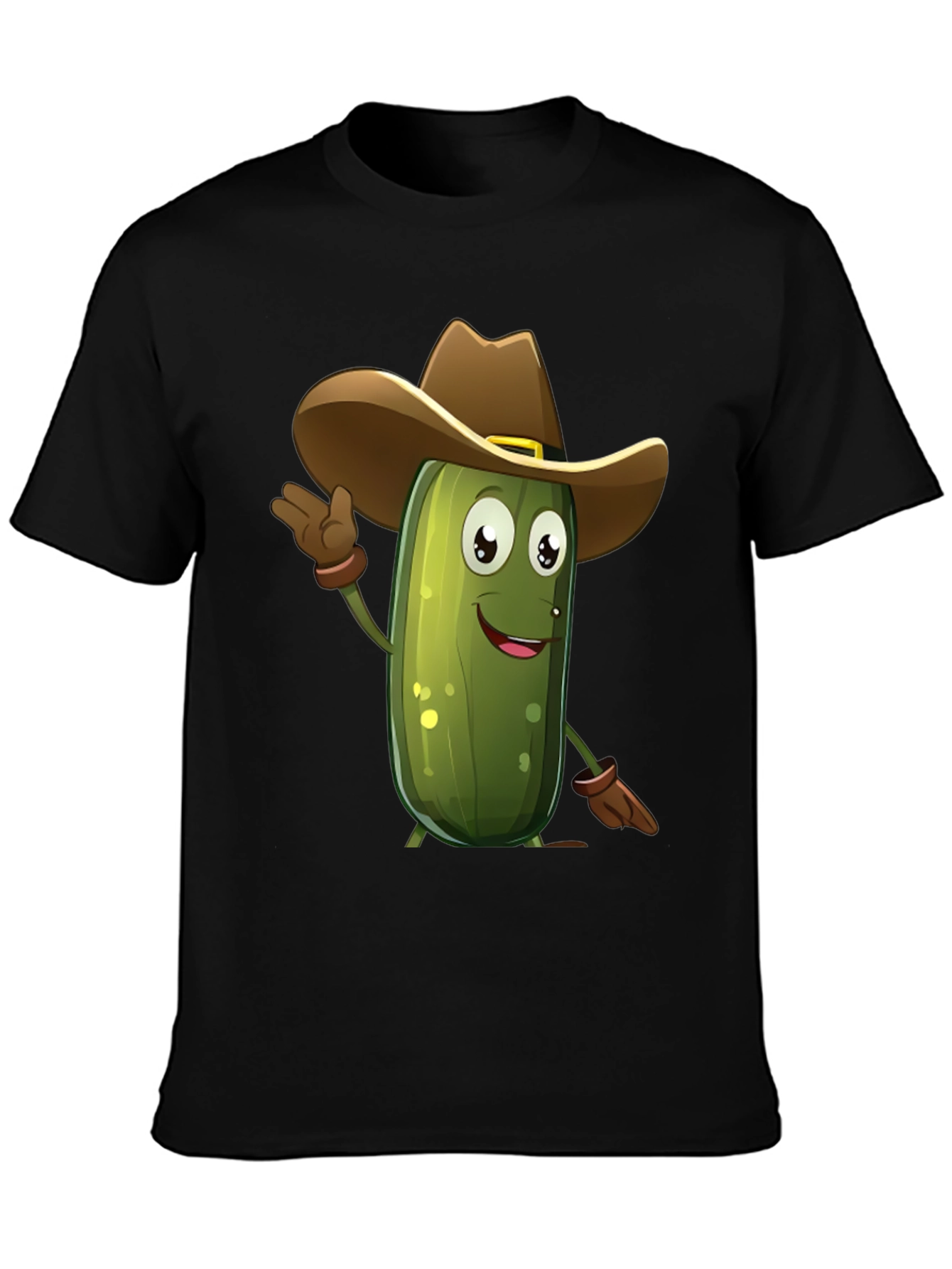 Black Pickle Cowboy T-Shirt - Funny Cartoon Tee view 3
