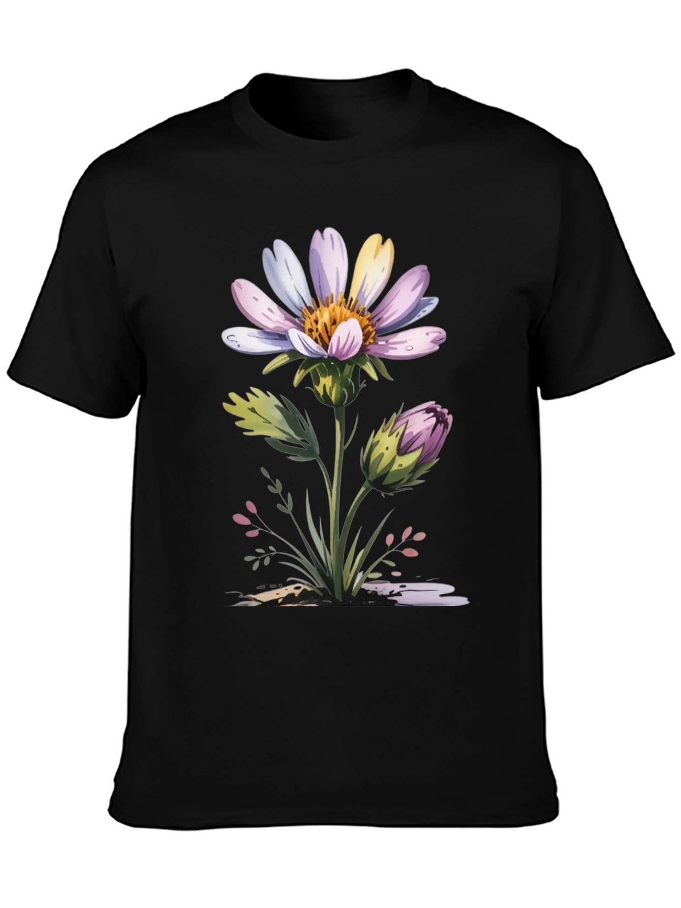 Black Floral Graphic Tee - Artistic Flower Design view 3