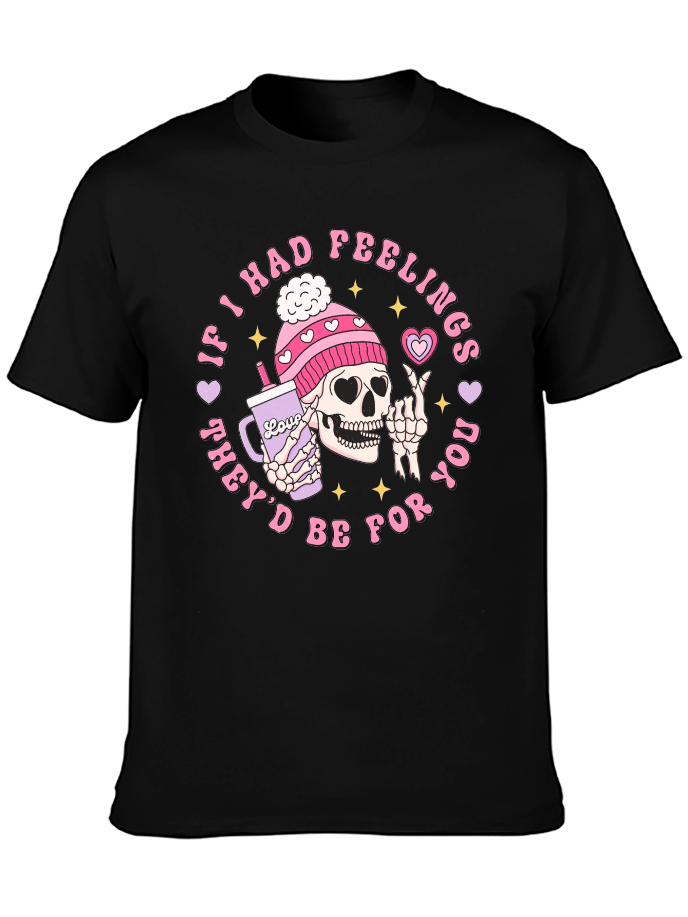 Black Funny Skeleton Valentine's Day Graphic T-Shirt view 3