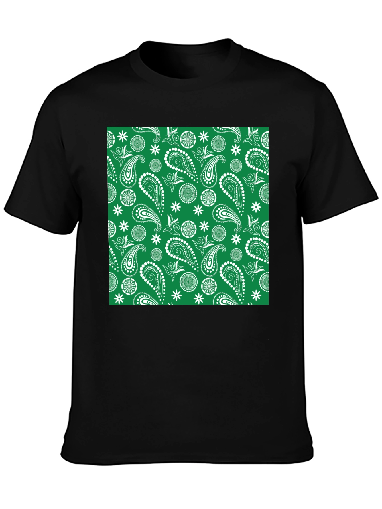 Black Green Paisley Pattern Tee - Casual Comfort view 3