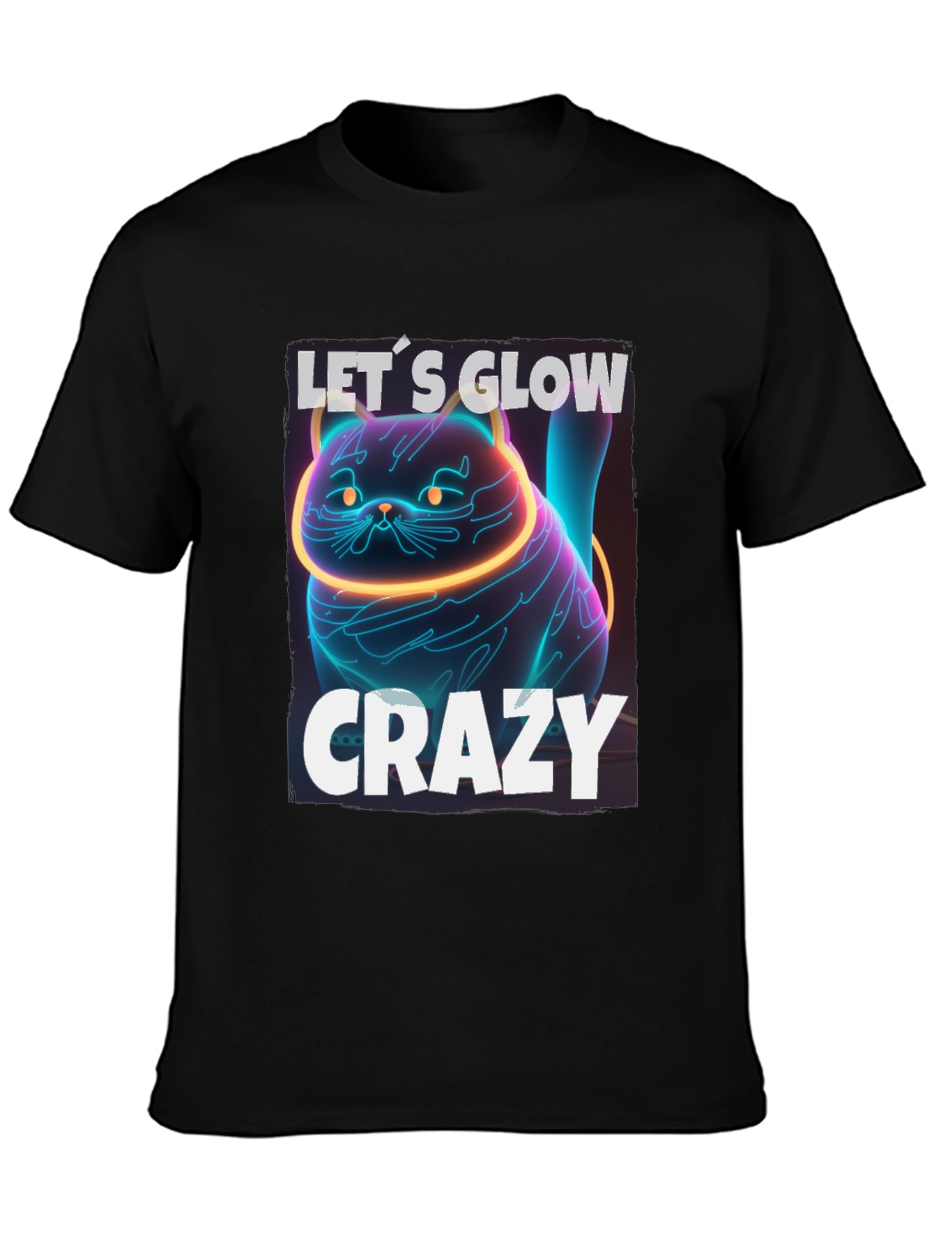 Black Let's Glow Crazy Cat Graphic T-Shirt - Neon Style view 3