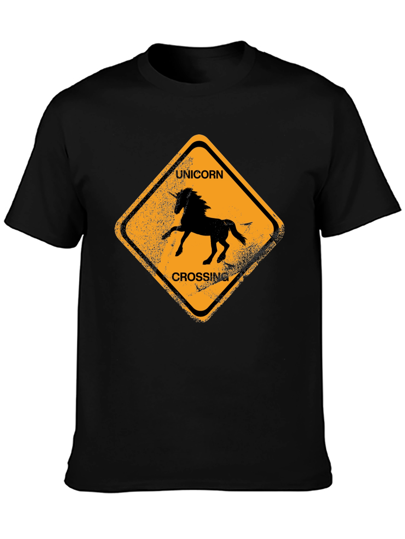 Black Unicorn Crossing Black Cotton T-Shirt view 3