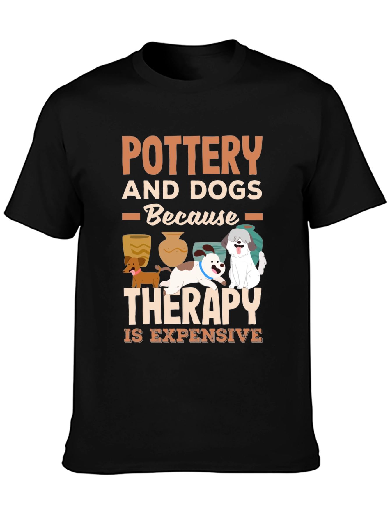 Black Pottery and Dogs Therapy T-Shirt view 3