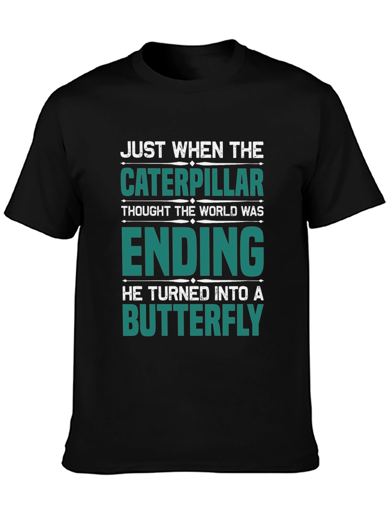 Black Caterpillar Turns Into Butterfly Graphic T-Shirt view 3
