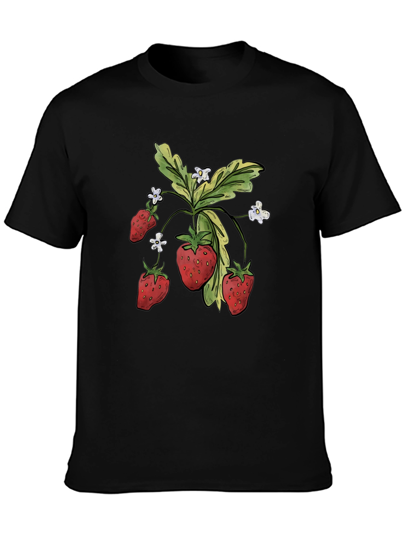 Black Strawberry Graphic Tee - Black Casual T-Shirt view 3