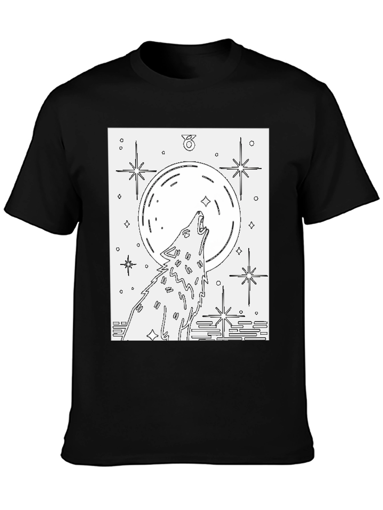 Black Wolf Moon Graphic Tee - Unisex Black Cotton T-Shirt view 3