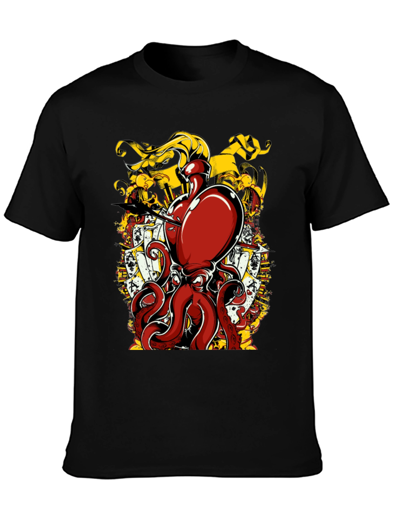 Black Octopus Poker Card Graphic T-Shirt view 3