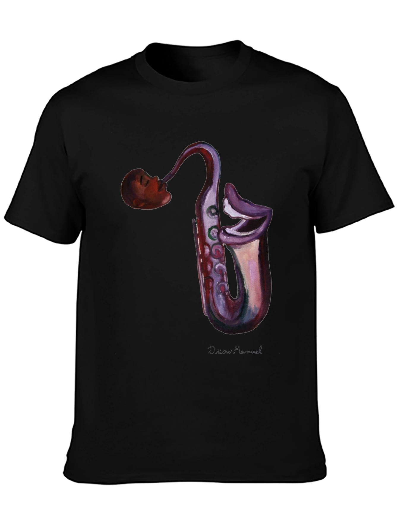 Black Saxophone Head T-Shirt - Unique Music Lover Tee view 3