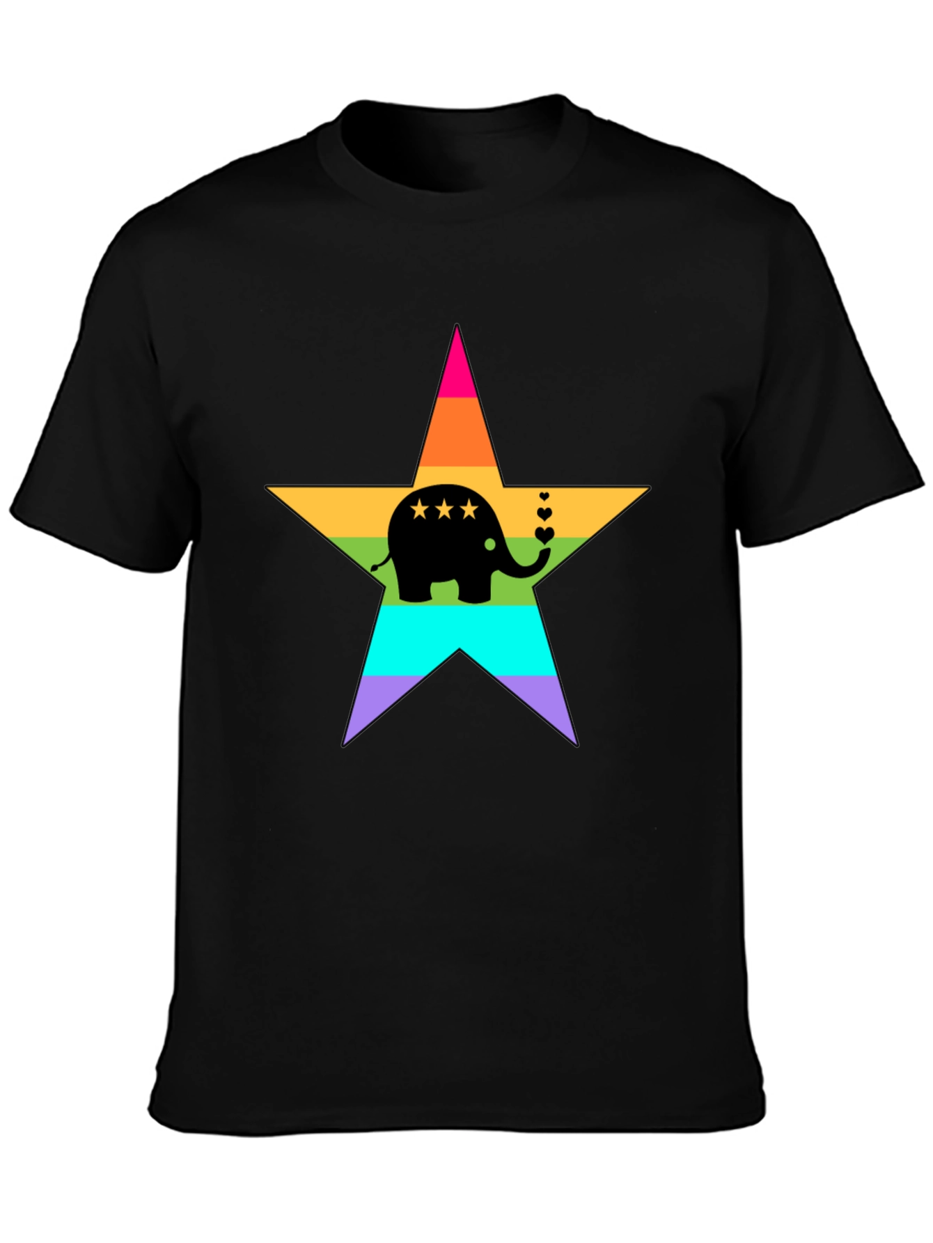 Black Rainbow Elephant Star T-Shirt view 3