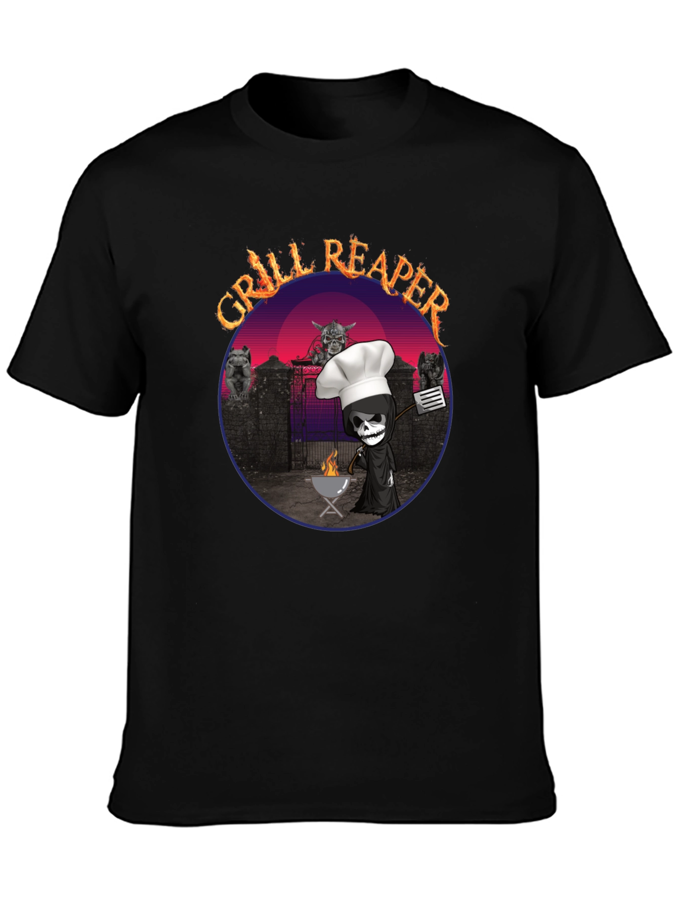 Black Grill Reaper T-Shirt - BBQ Death Funny Tee view 3