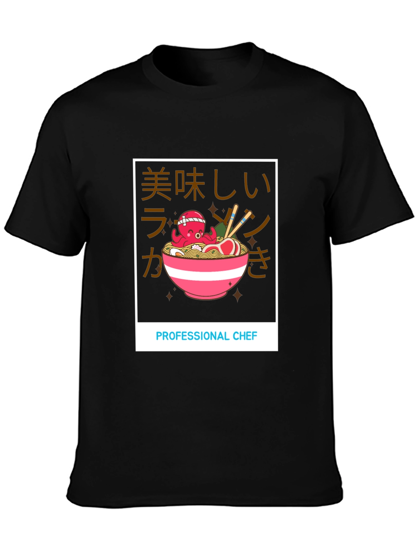 Black Octopus Chef Ramen T-Shirt - Unique Graphic Tee view 3
